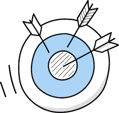 Target with three arrows hitting the bullseye against a black background.