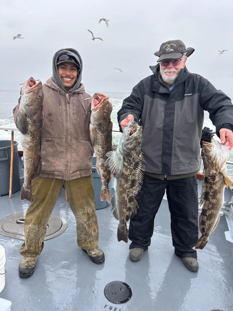 2 anglers with Lingcod caught on the Tequila Too in Westport