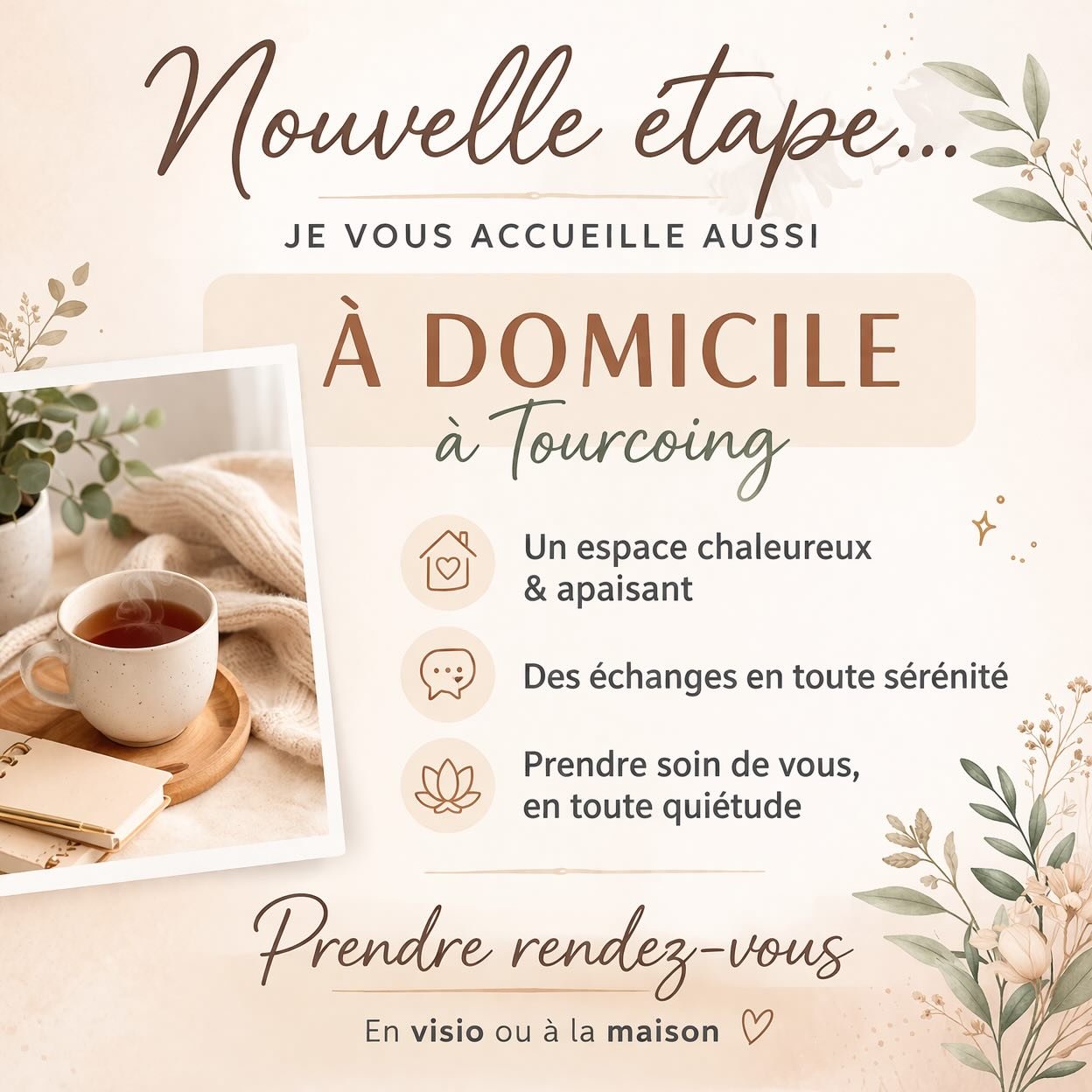 ✨ Suite &agrave; plusieurs demandes&hellip;

Je vous propose maintenant aussi des consultations en naturopathie &agrave; mon domicile, &agrave; Tourcoing 🤍

Certaines m&rsquo;ont dit qu&rsquo;elles pr&eacute;f&eacute;raient un moment en pr&eacute;se
