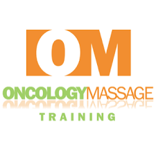 Logo for Oncology Massage Training featuring the text 'OM' in bold orange and white, with 'ONCOLOGY MASSAGE TRAINING' written below in green and orange.