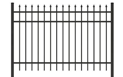 A black metal fence with pointed tips.