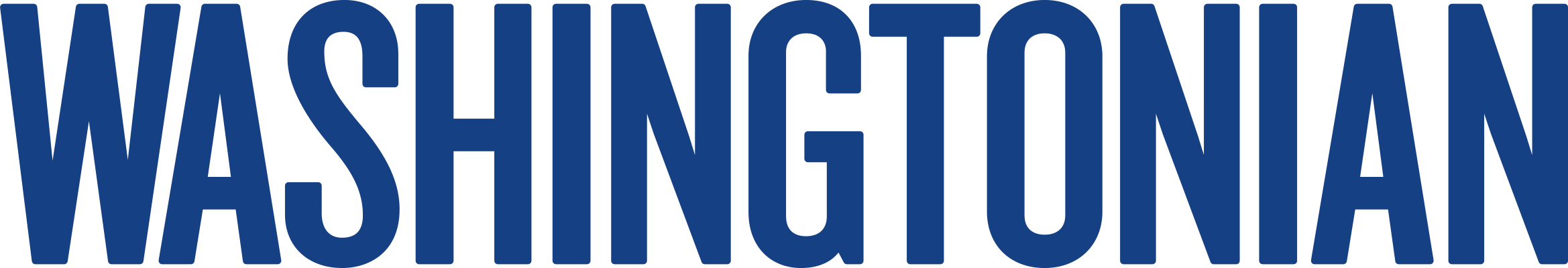 The image shows the word 'WASHINGTON' in large, bold, blue letters on a white background.