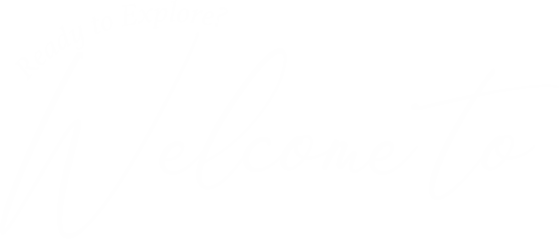Decorative black and white sign with the words "Ready to Explore? Welcome To" in cursive font.