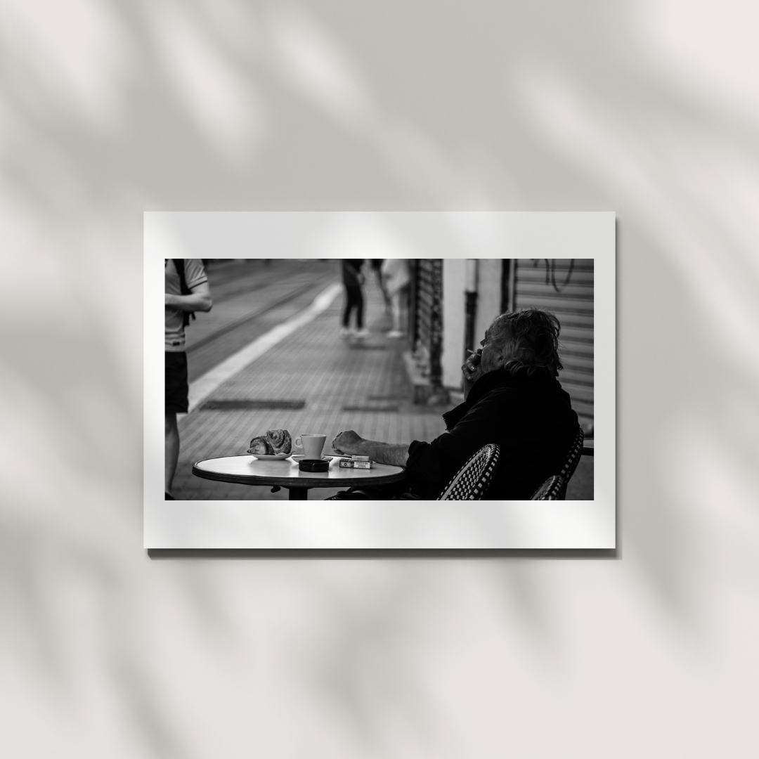 Parisian Café Scene Black & White Poster