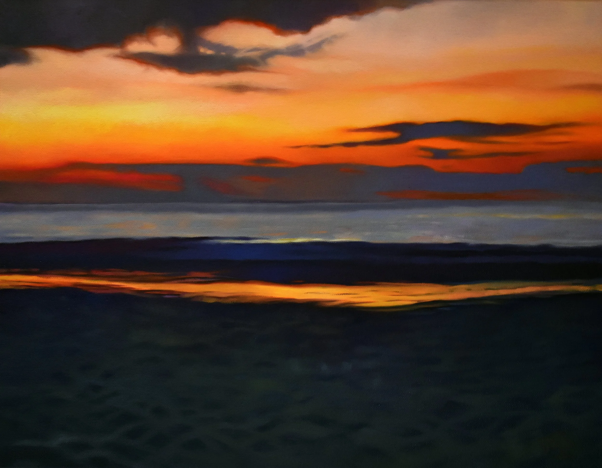 "Tangerine Sky and Plum Sands" 18x14 oil on canvas. Available for purchase