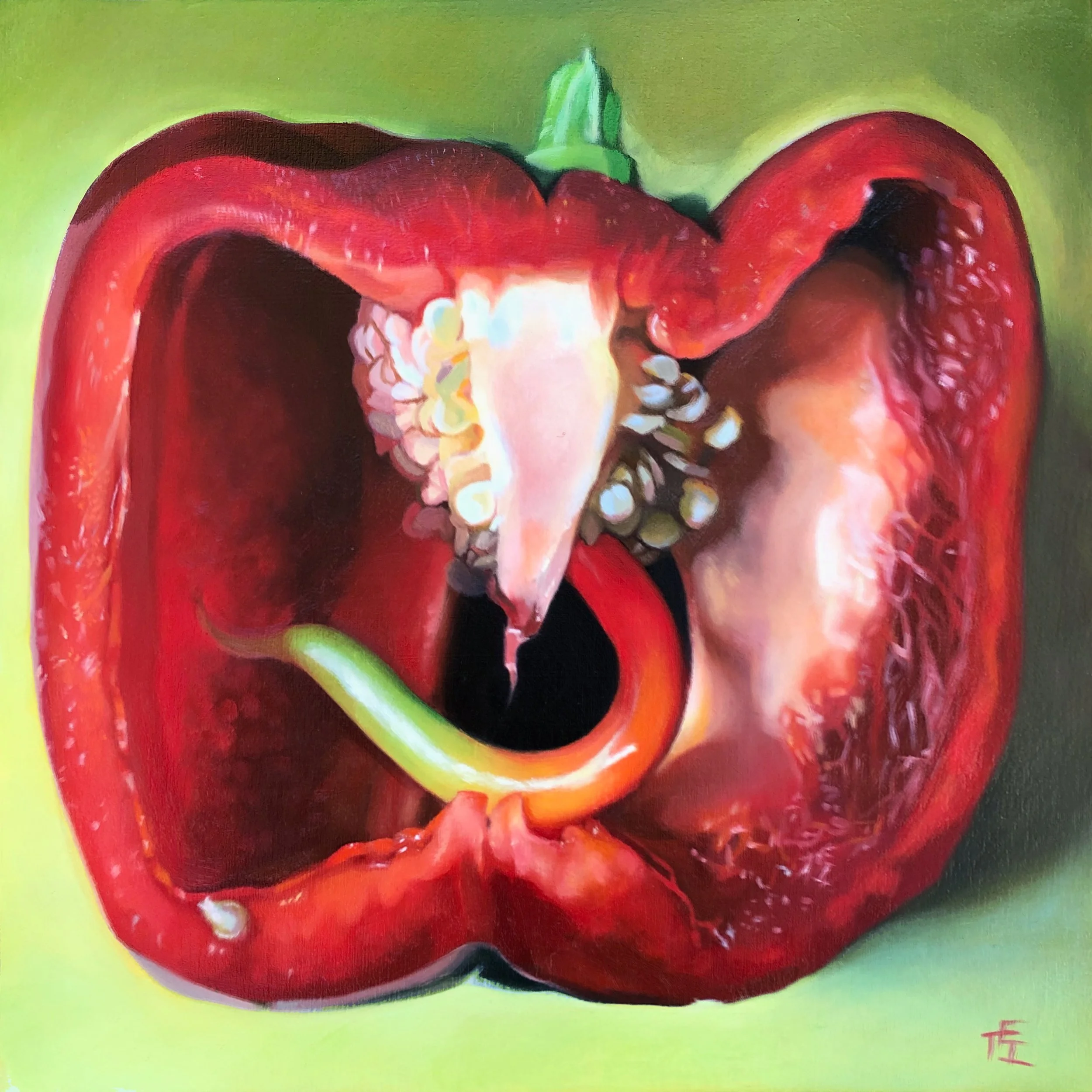 "Kitchen Encounter" oil on cradled birch panel. Available for purchase. 