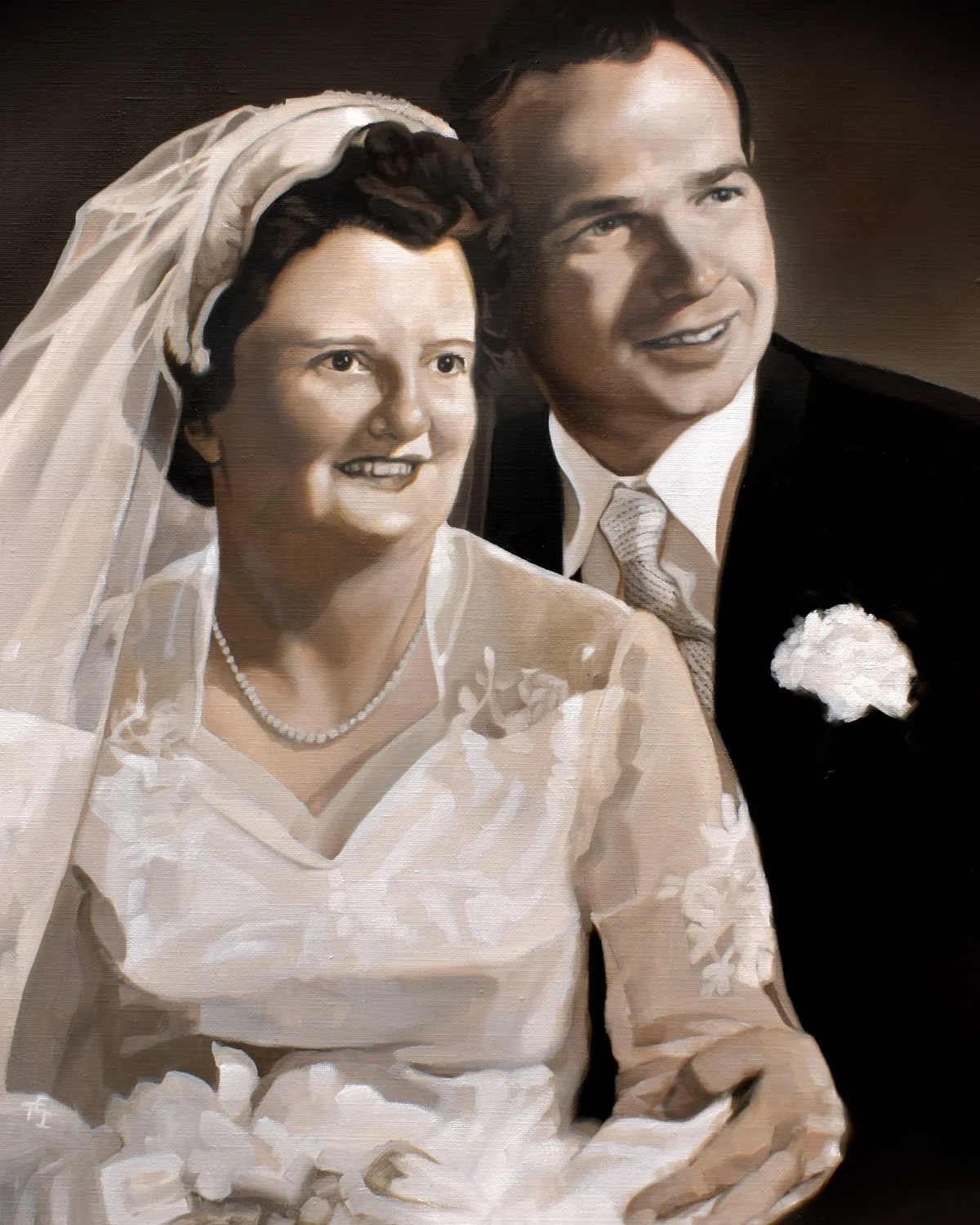 "The Wedding of Yvette and Lucien", 16x20 oil on linen, commission portrait, private collection.