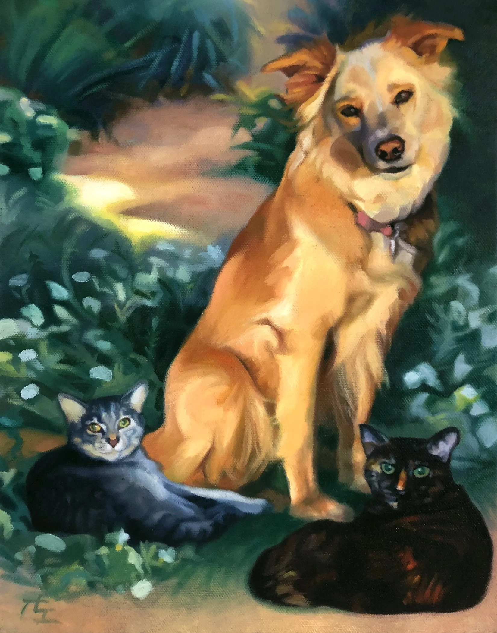 "The Jerome Pet Family" 11x17 oil on canvas, Cremation Memorial portrait, private collection.