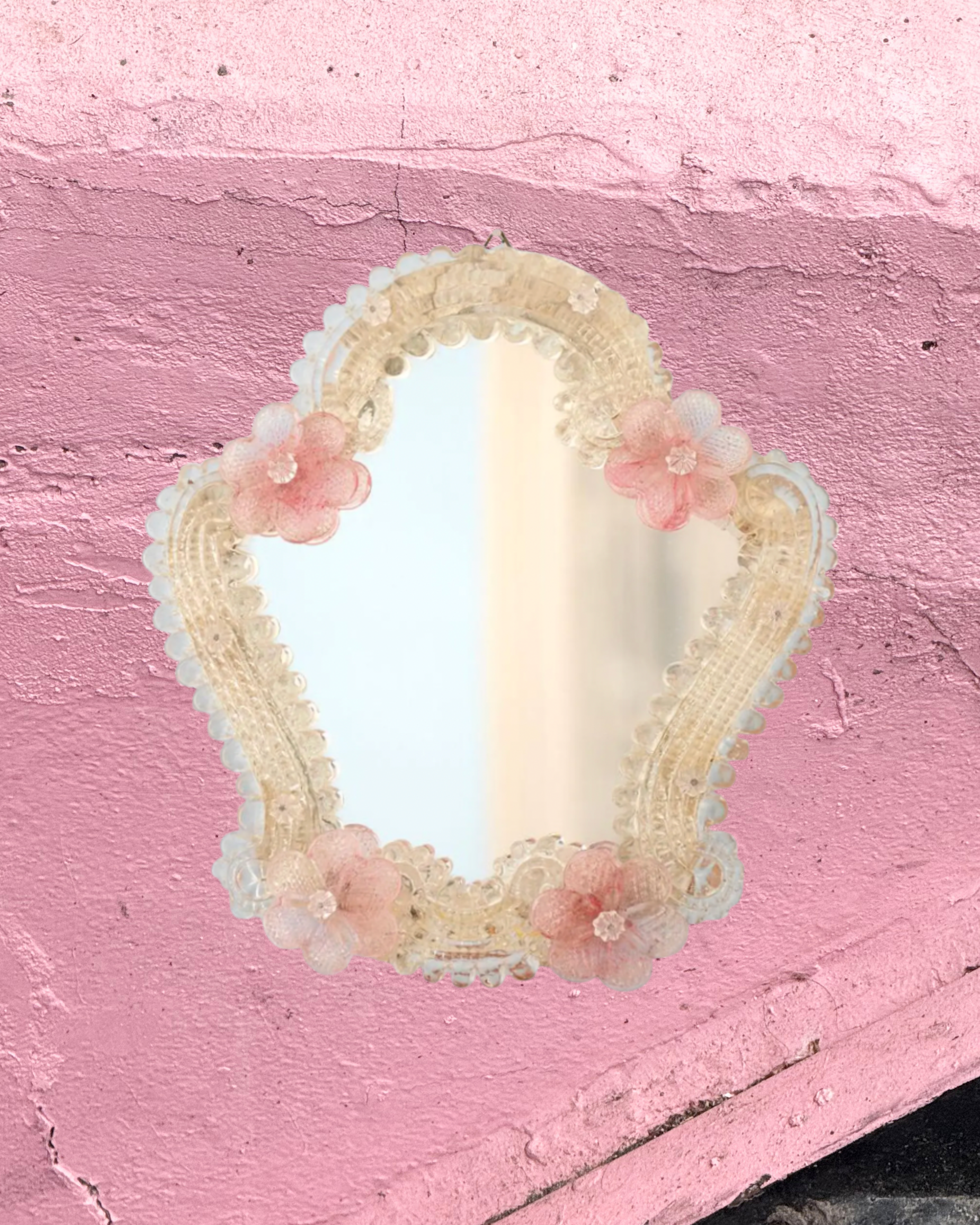 Vintage Pink Murano Glass Wall Mirror