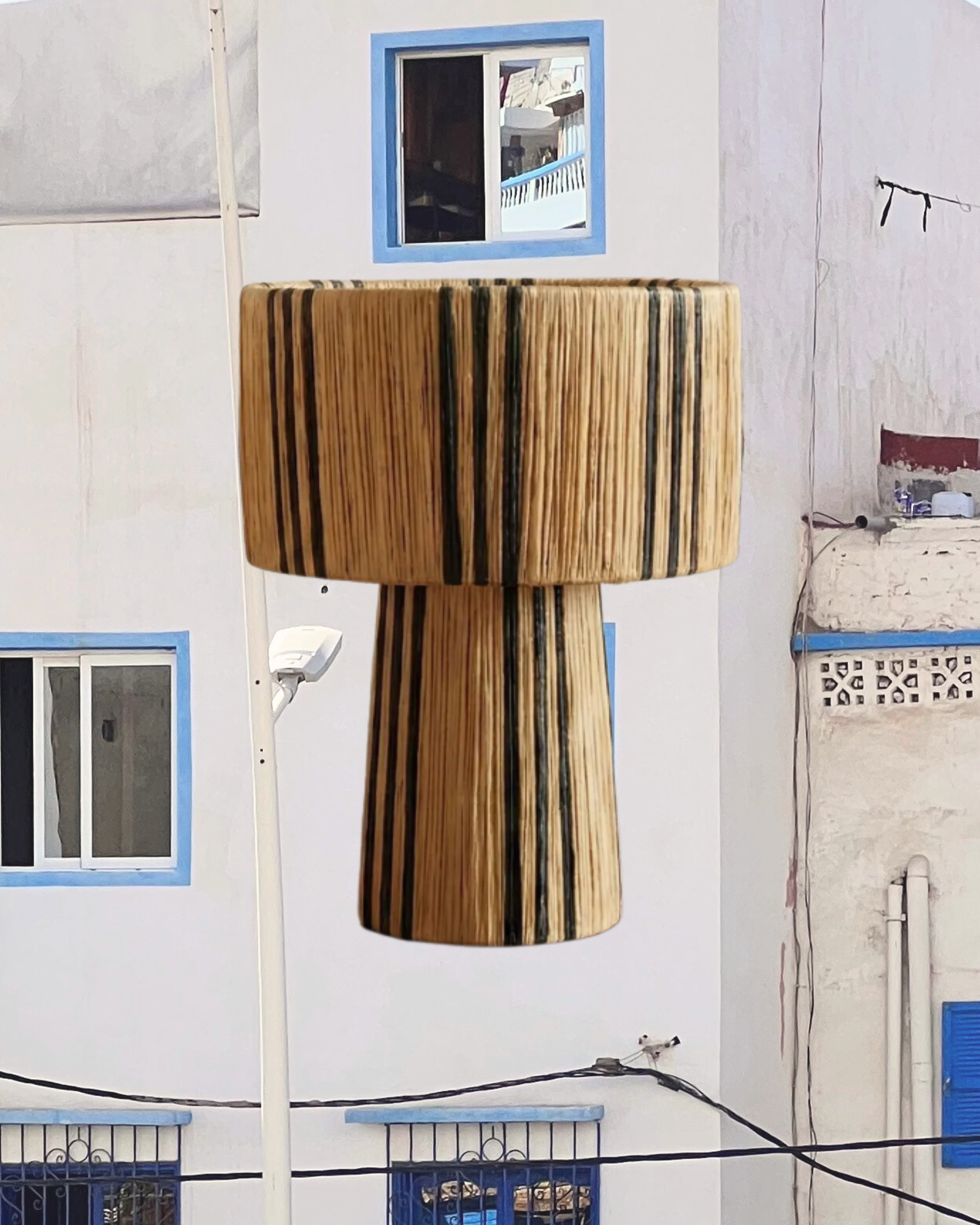 Black Striped Moroccan Raffia Lamp