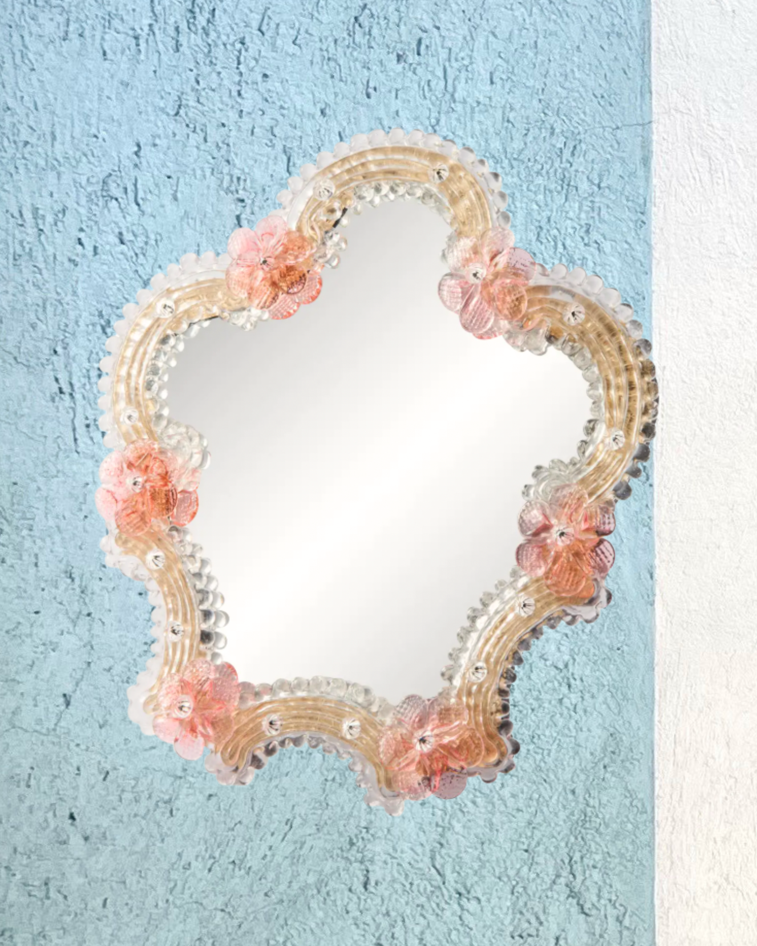 Medium Vintage Pink Murano Glass Wall Mirror