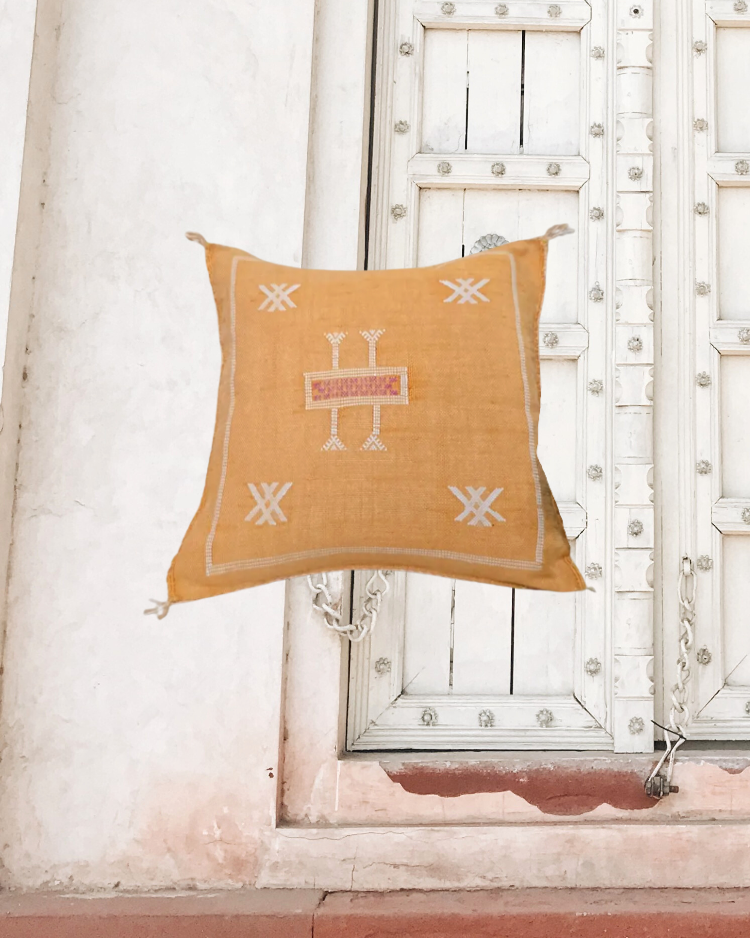 Orange Moroccan Cactus Silk Pillow