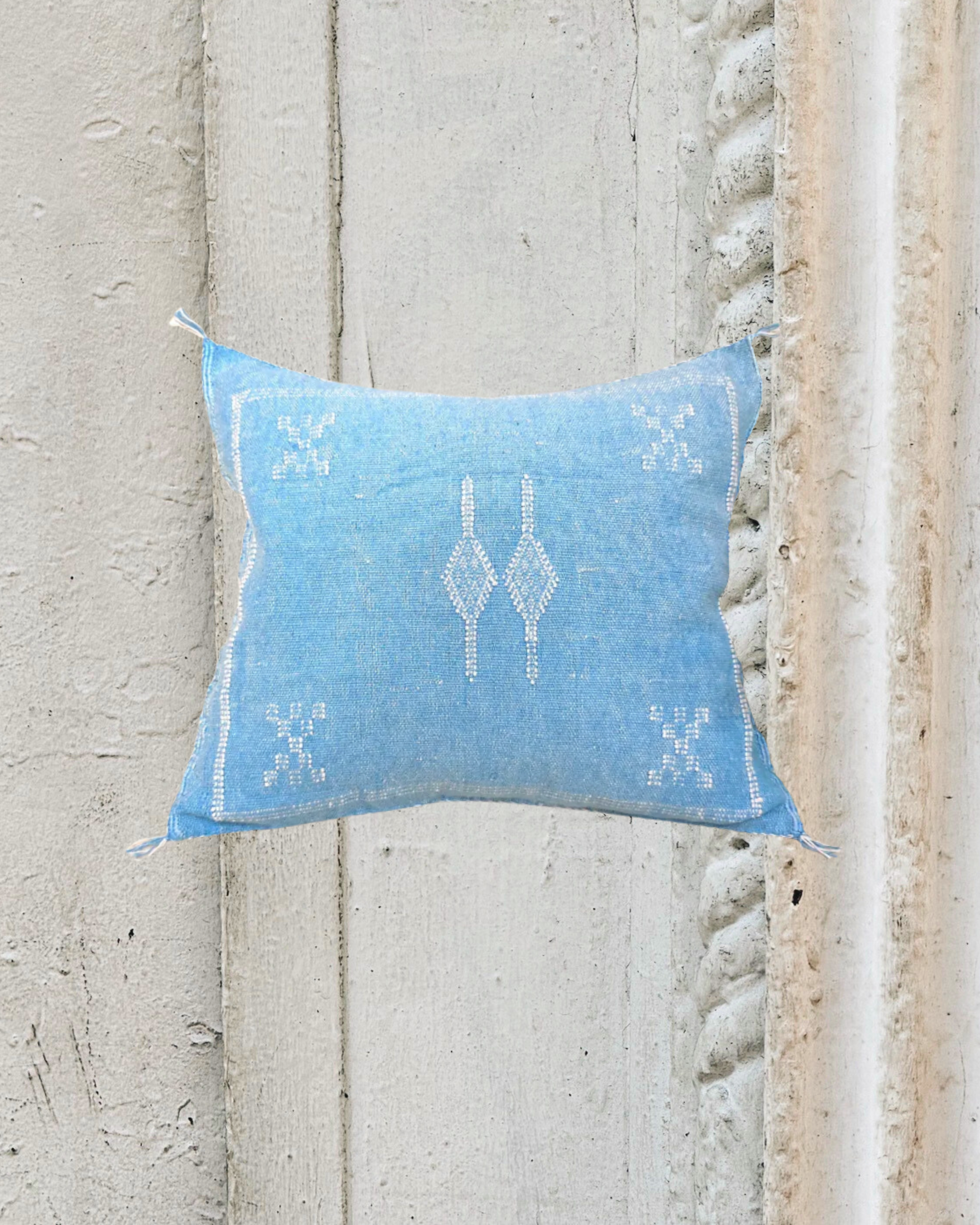 Berber Blue Moroccan Cactus Silk Pillow