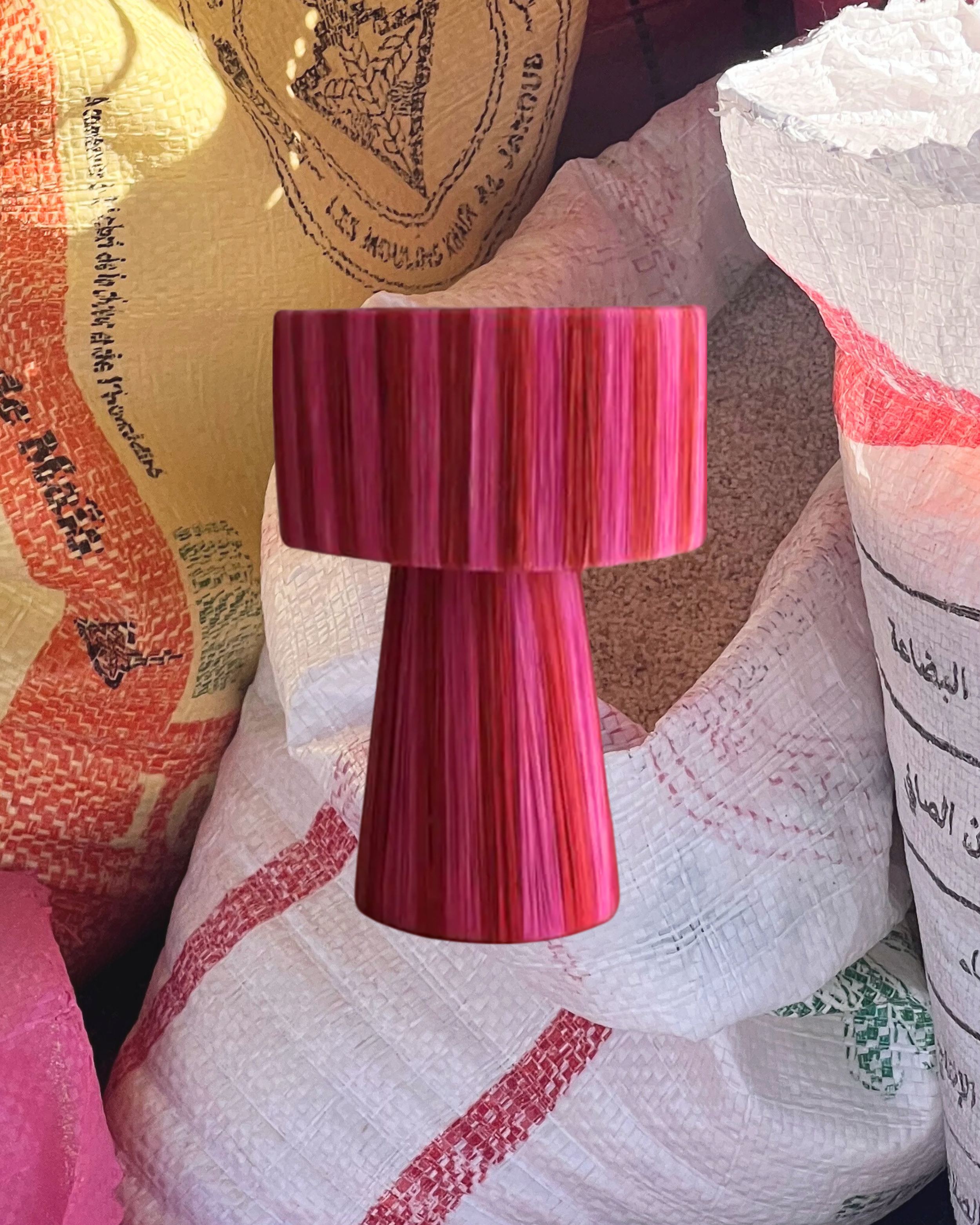Hot Pink and Red Striped Raffia Moroccan Lamp