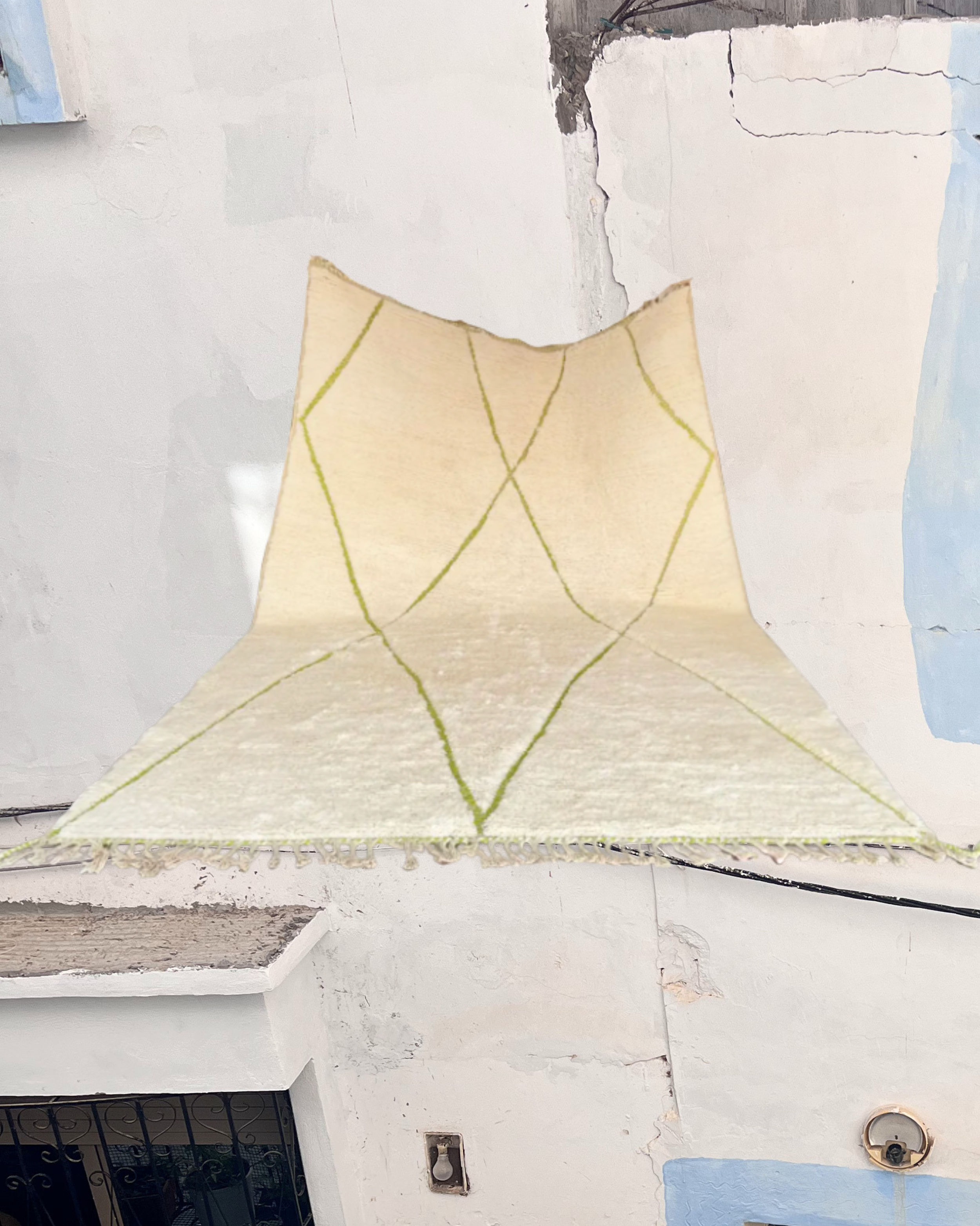 Cream and Green Diamond Moroccan Rug