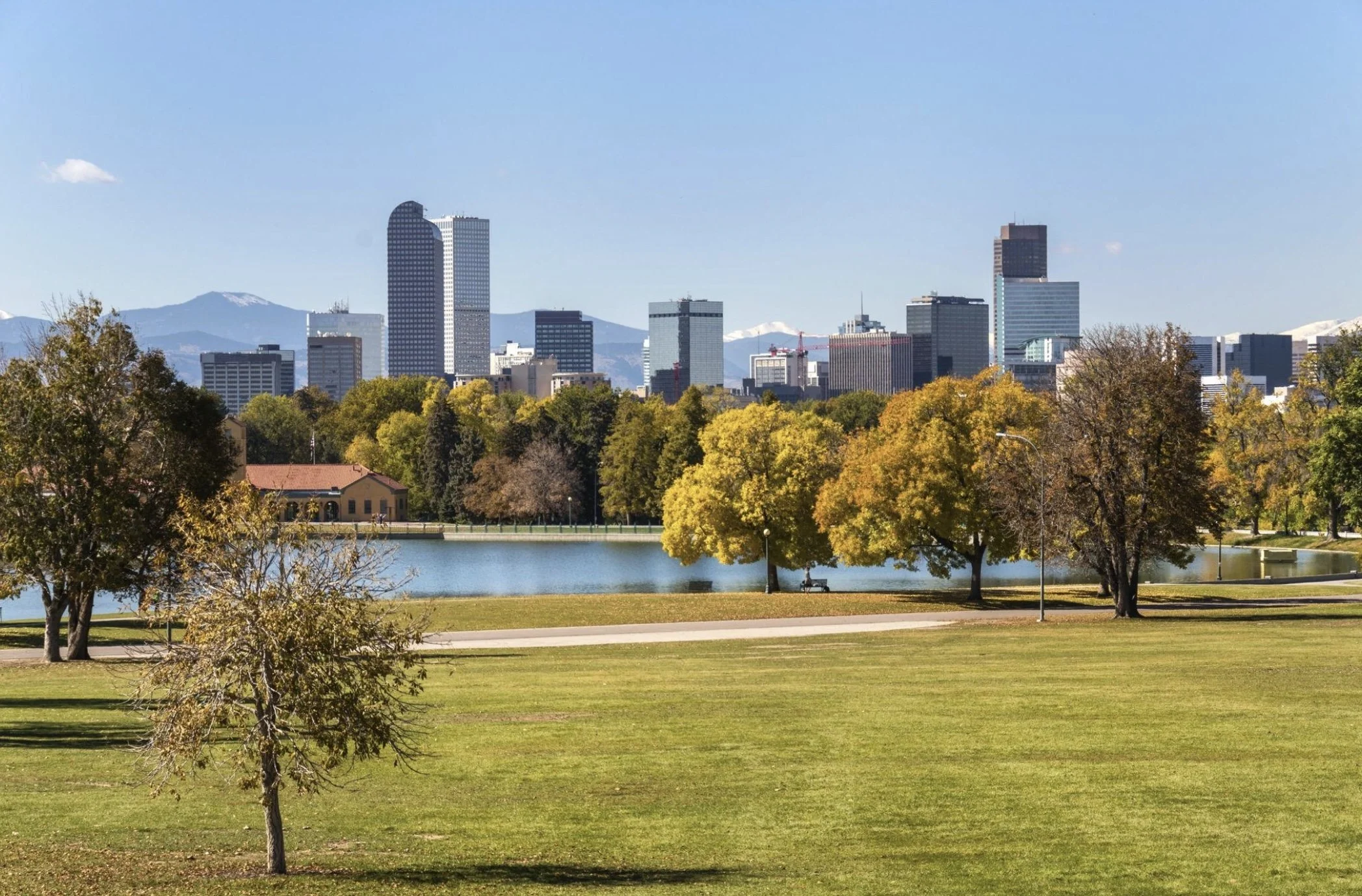 Denver skyline and park view representing targeted marketing to local home buyers.