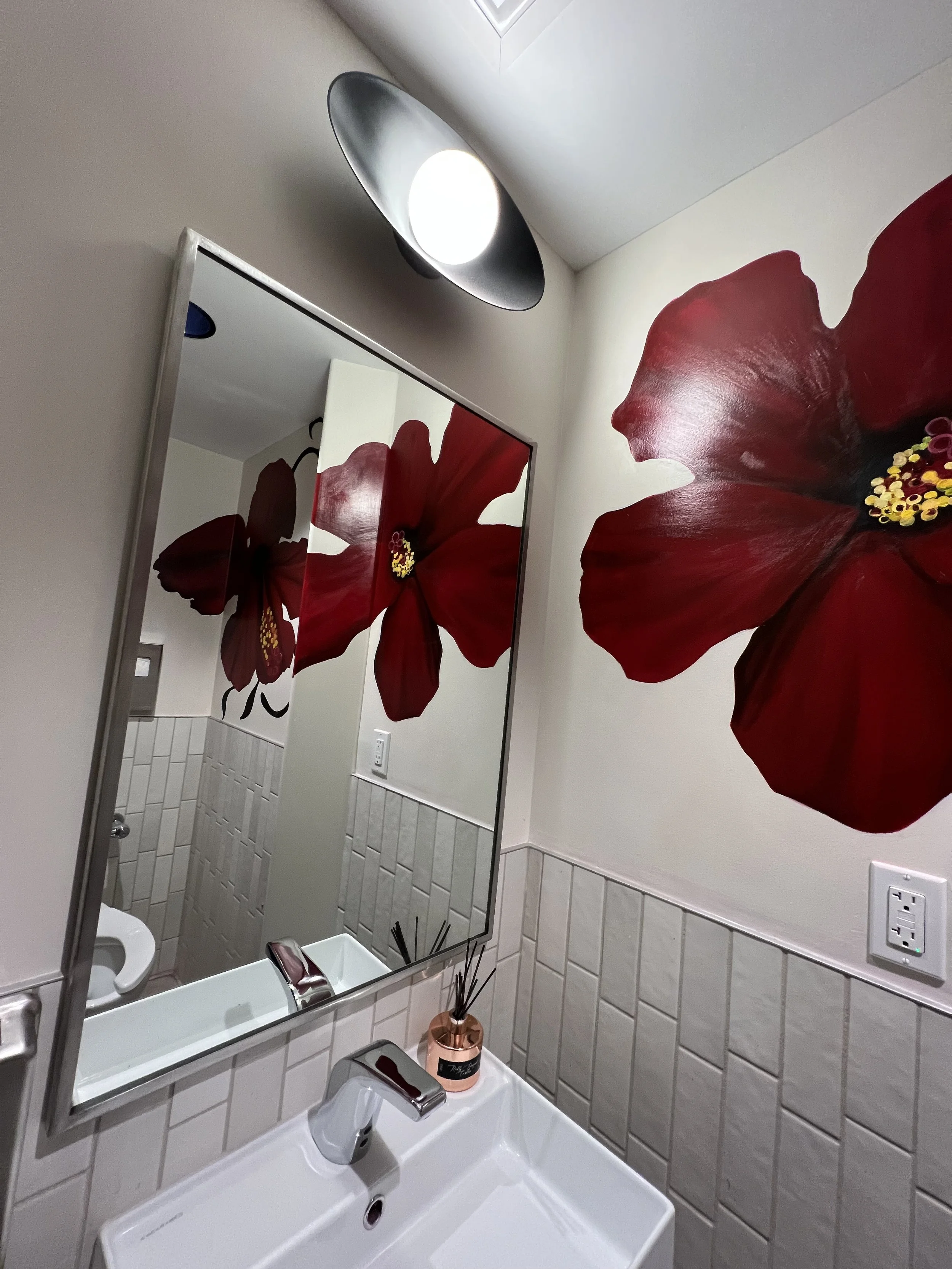 Multi-Space Installation featuring custom murals, large-scale plexiglass artworks and resin-coated oil paintings. The project integrated spray paint, acrylic, oil, gold leaf and resin across dining bars, private spaces and restrooms.