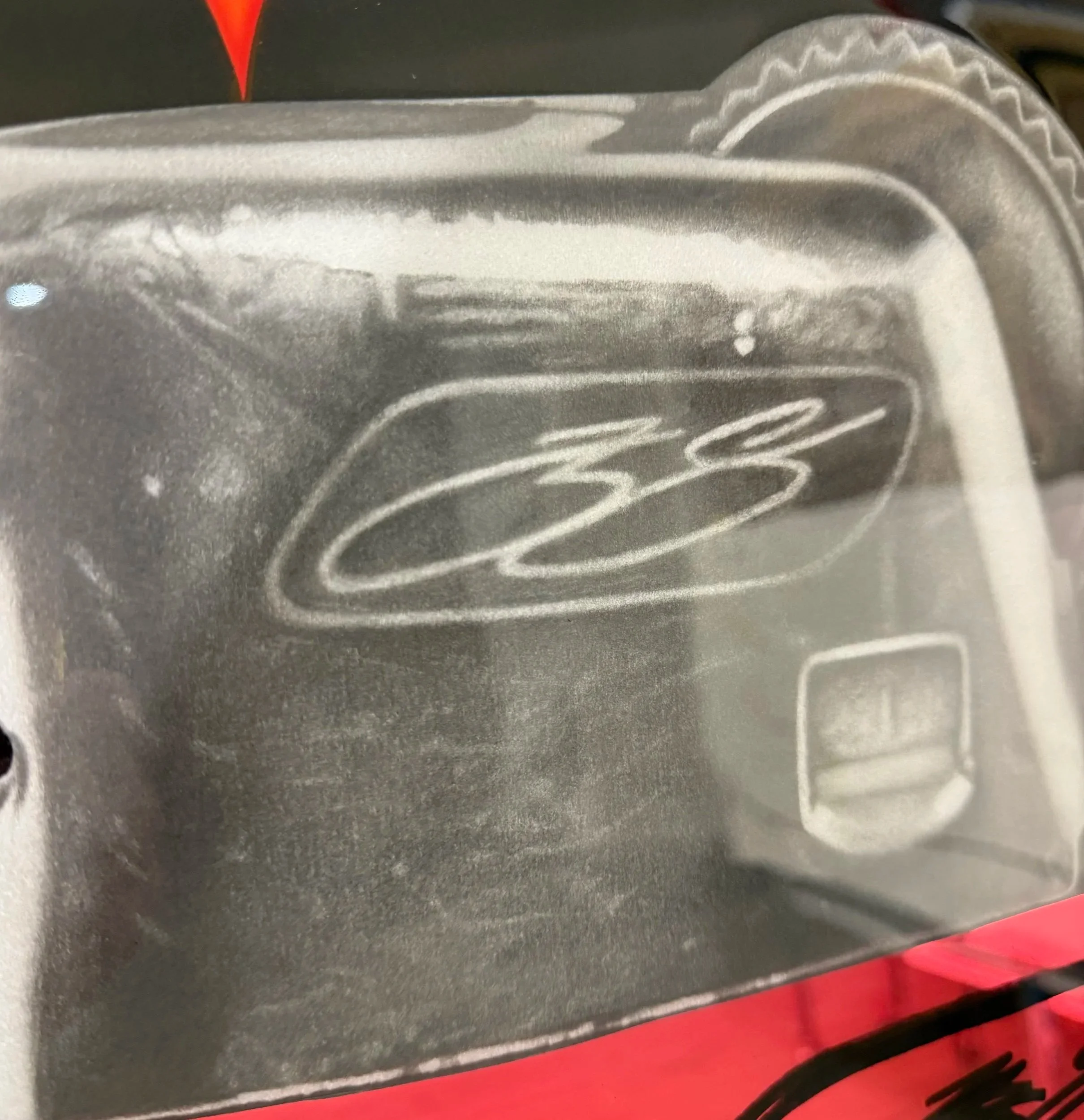 Graphite pencil drawing, acrylic, stained glass paint and epoxy resin on mirror. Mounted to canvas. 3 x 4 ft.