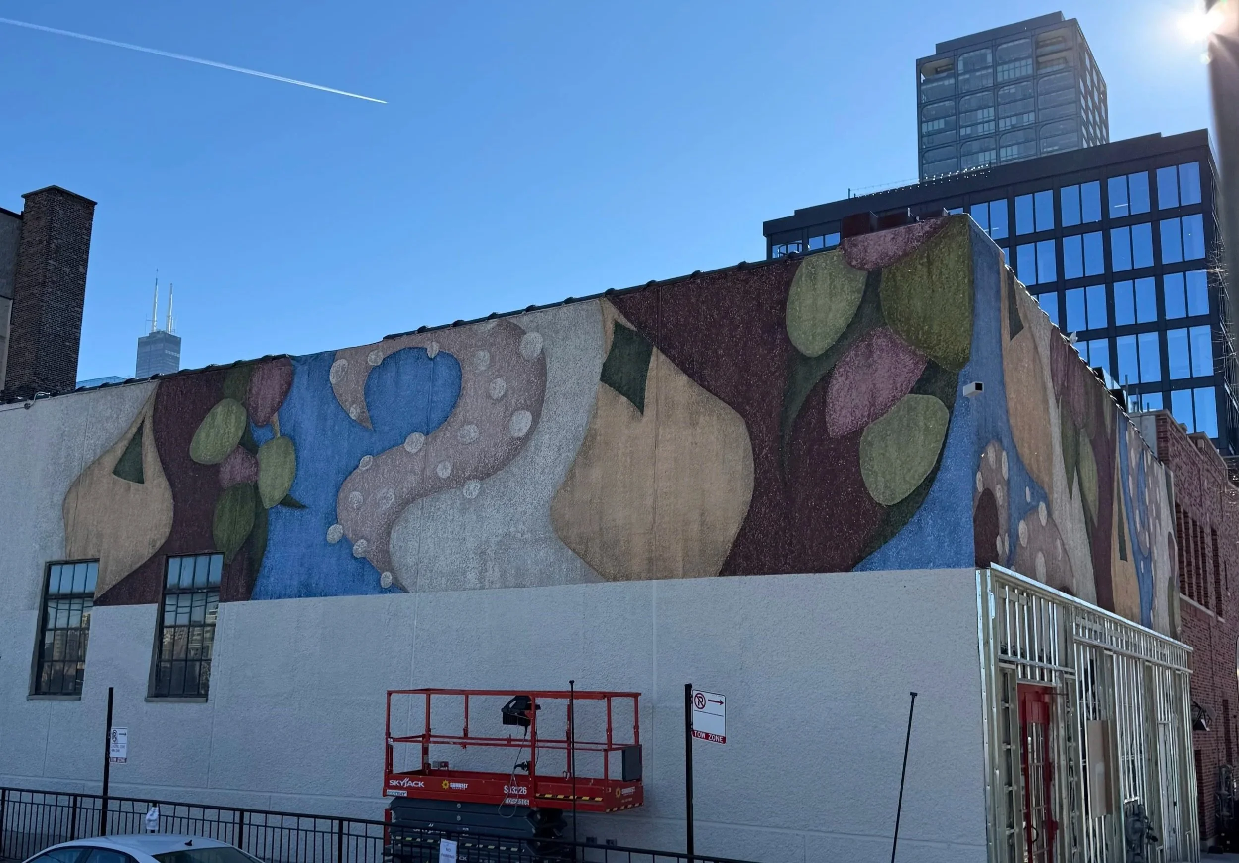 1,100 sq ft exterior mural commissioned by SPB Hospitality for Amada, Iron Chef José Garces' second restaurant location. The work features a distressed, abstract composition inspired by the Andalusian regions of Spain.