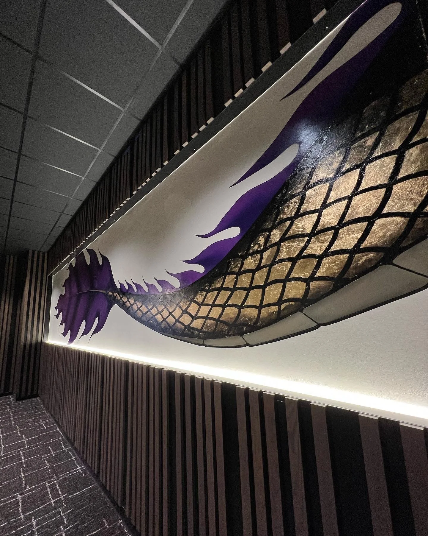 Multi-Space Installation featuring custom murals, large-scale plexiglass artworks and resin-coated oil paintings. The project integrated spray paint, acrylic, oil, gold leaf and resin across dining bars, private spaces and restrooms.