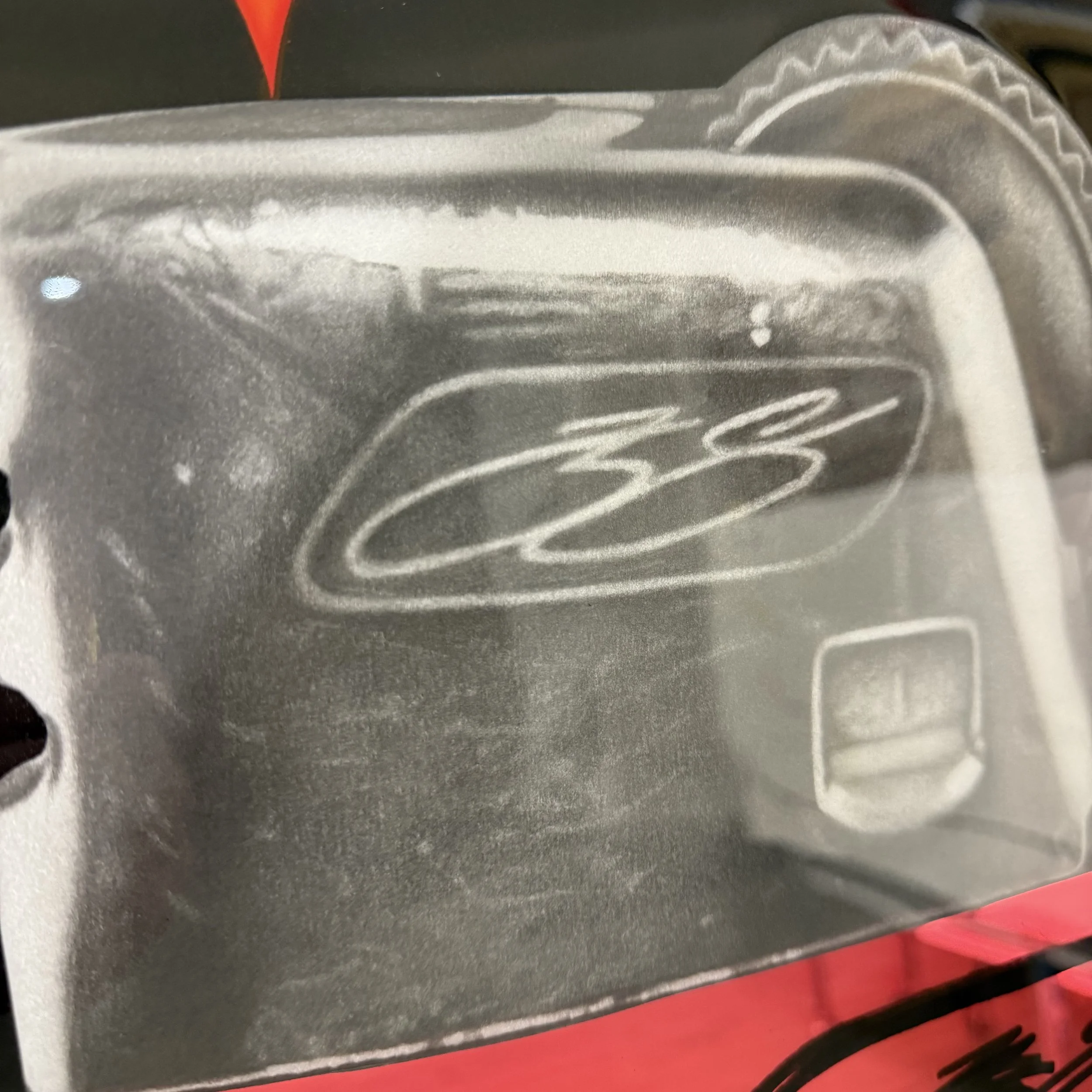 Graphite pencil drawing, acrylic, stained glass paint and epoxy resin on mirror. Mounted to canvas. 3 x 4 ft.