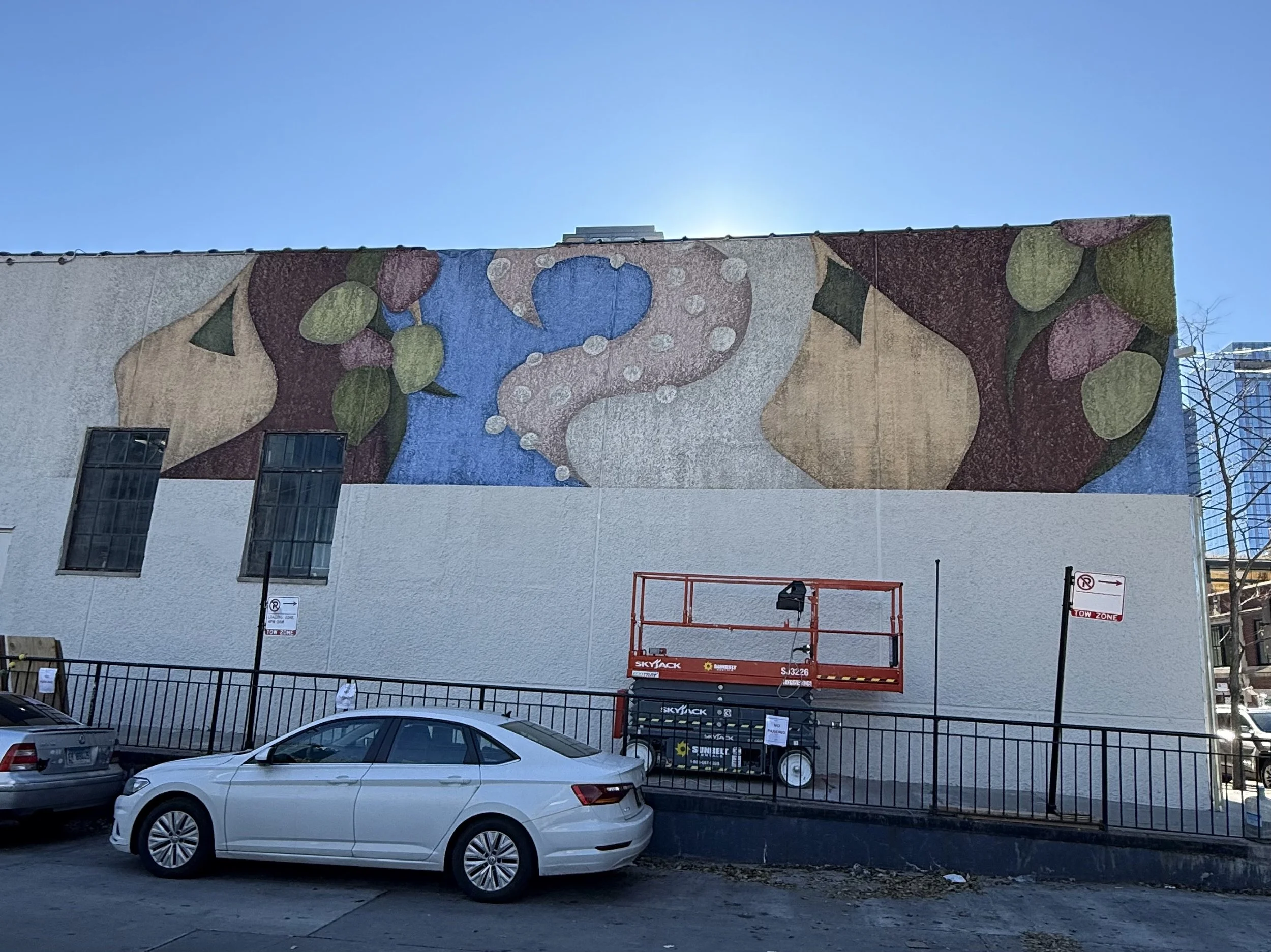 1,100 sq ft exterior mural commissioned by SPB Hospitality for Amada, Iron Chef José Garces' second restaurant location. The work features a distressed, abstract composition inspired by the Andalusian regions of Spain.
