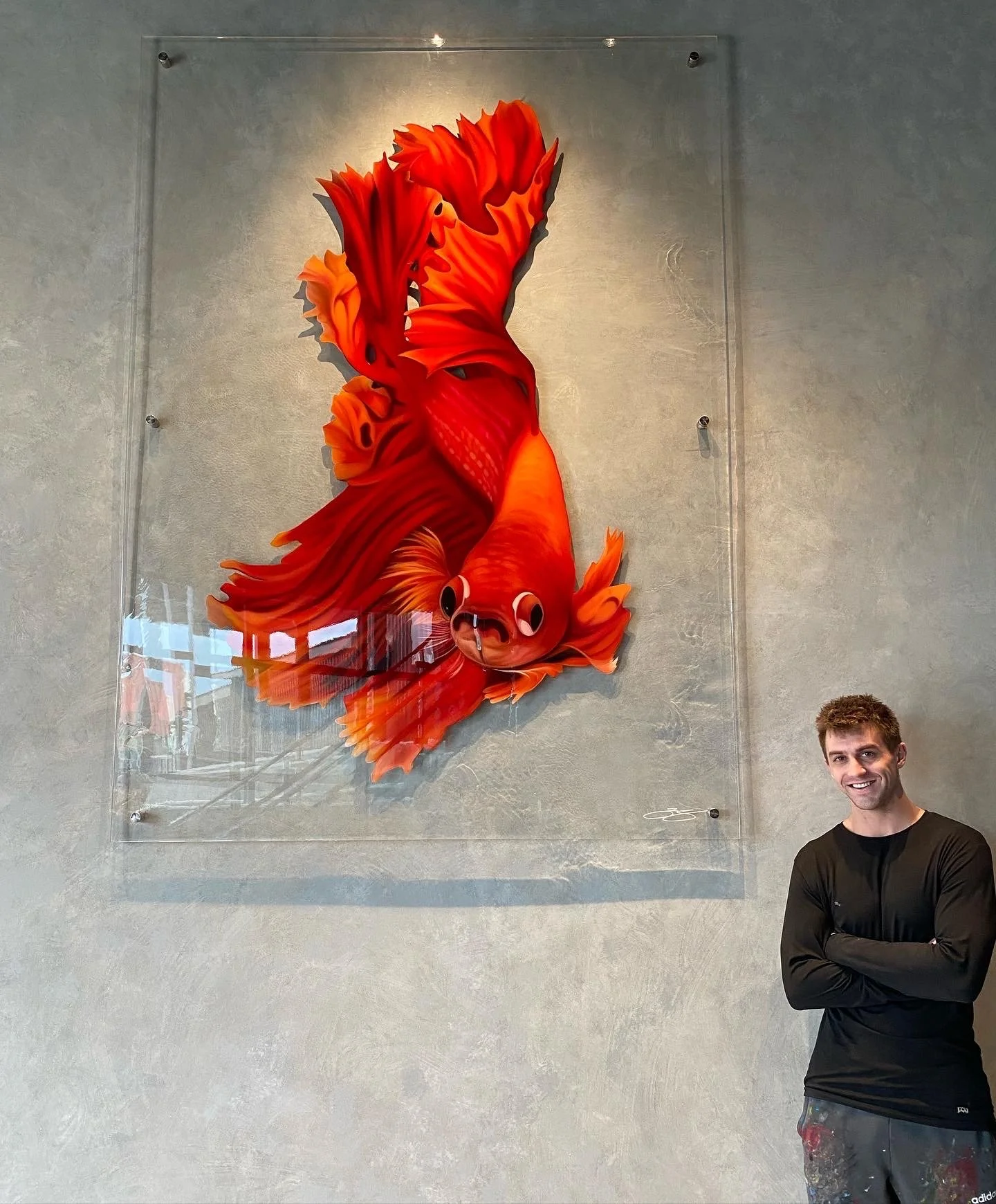 Large-scale realism oil painting by Zach Slavin installed in a commercial interior space.