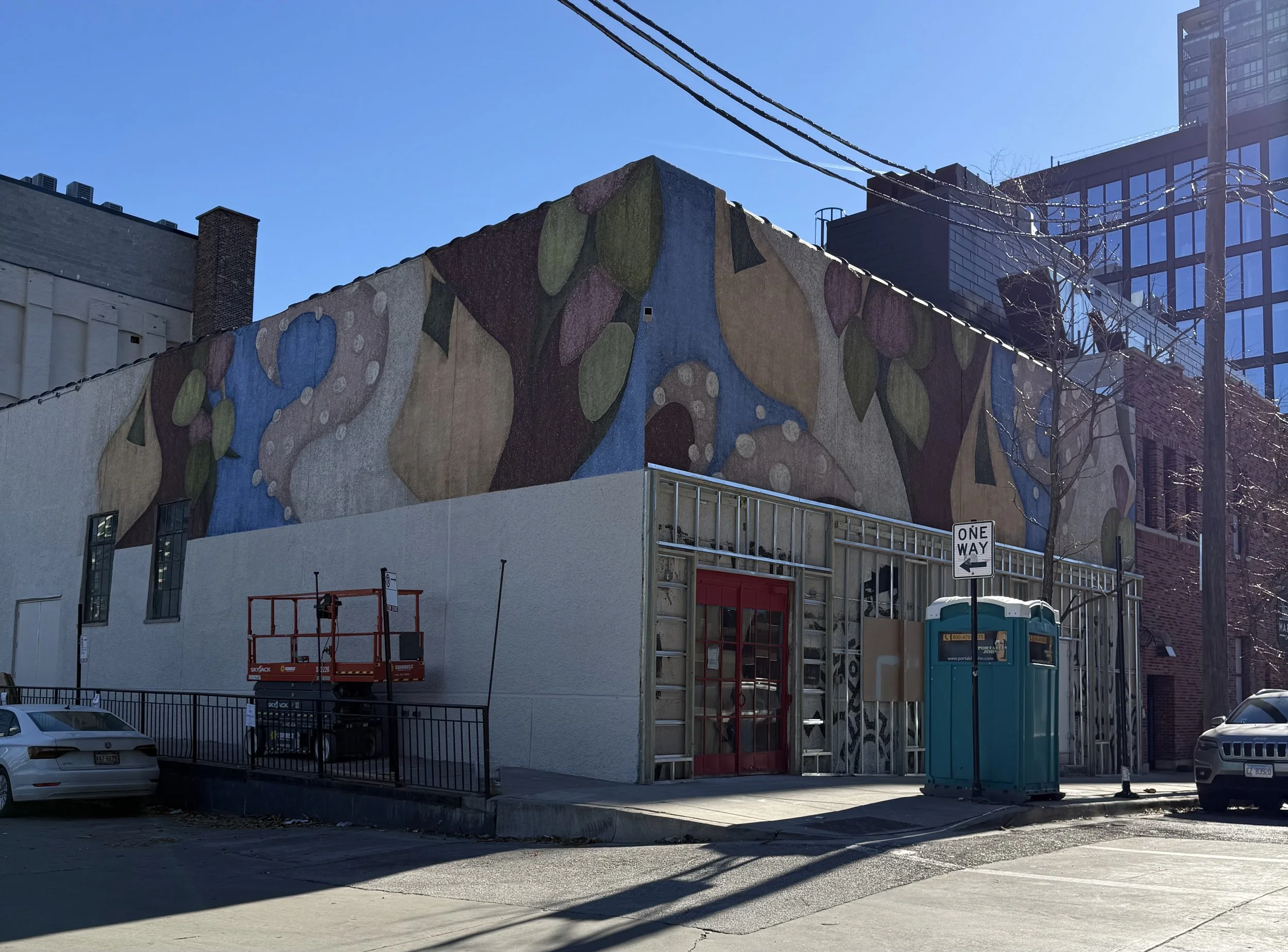 1,100 sq ft exterior mural commissioned by SPB Hospitality for Amada, Iron Chef José Garces' second restaurant location. The work features a distressed, abstract composition inspired by the Andalusian regions of Spain.