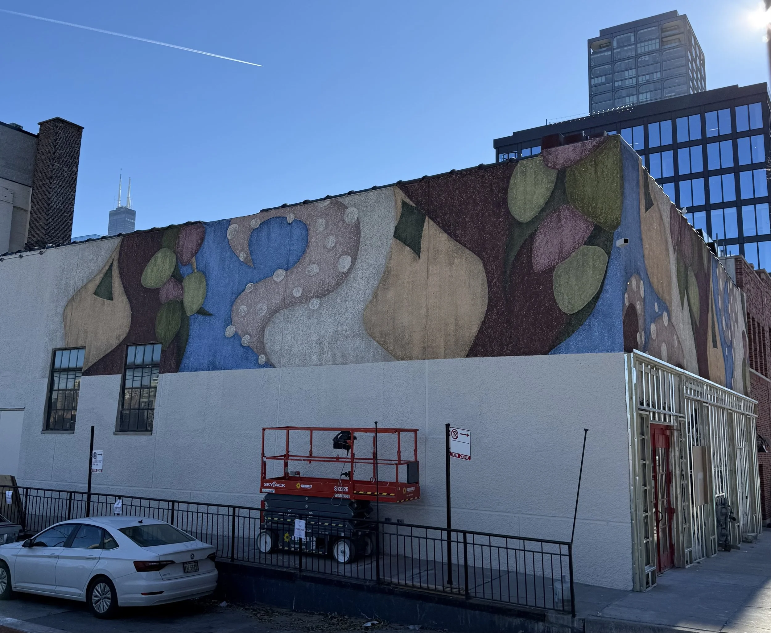 1,100 sq ft exterior mural commissioned by SPB Hospitality for Amada, Iron Chef José Garces' second restaurant location. The work features a distressed, abstract composition inspired by the Andalusian regions of Spain.