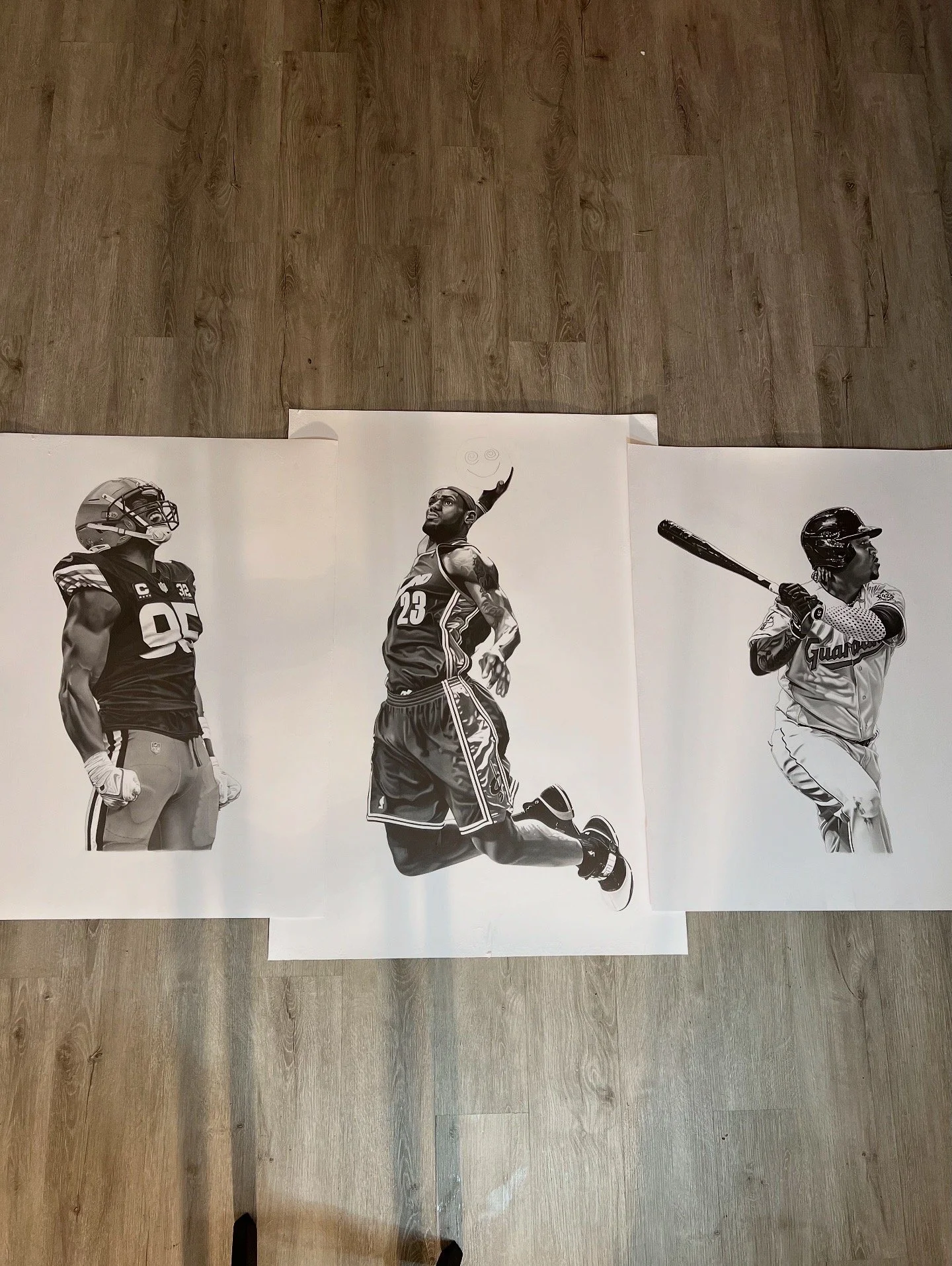 Custom mixed-media mirror artwork created for a private collector. The piece features graphite realism drawings, stained-glass painted mirror elements and epoxy resin on a 3ft x 5ft mirror.