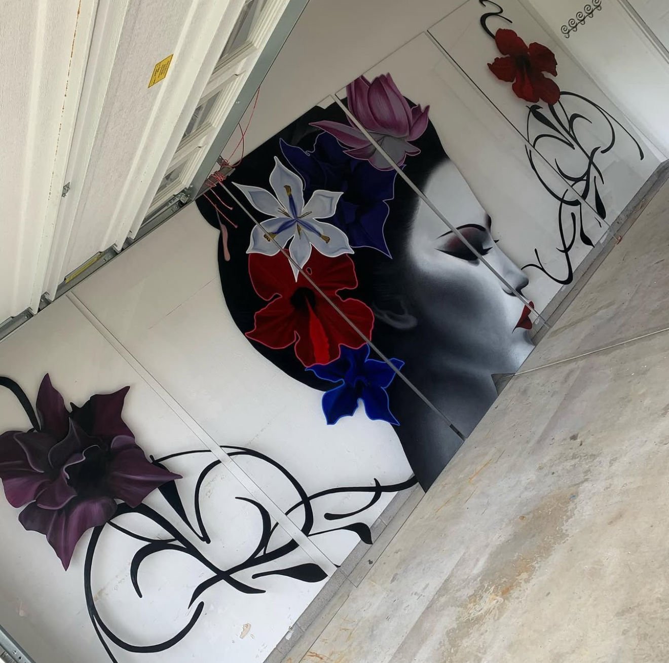 Multi-Space Installation featuring custom murals, large-scale plexiglass artworks and resin-coated oil paintings. The project integrated spray paint, acrylic, oil, gold leaf and resin across dining bars, private spaces and restrooms.