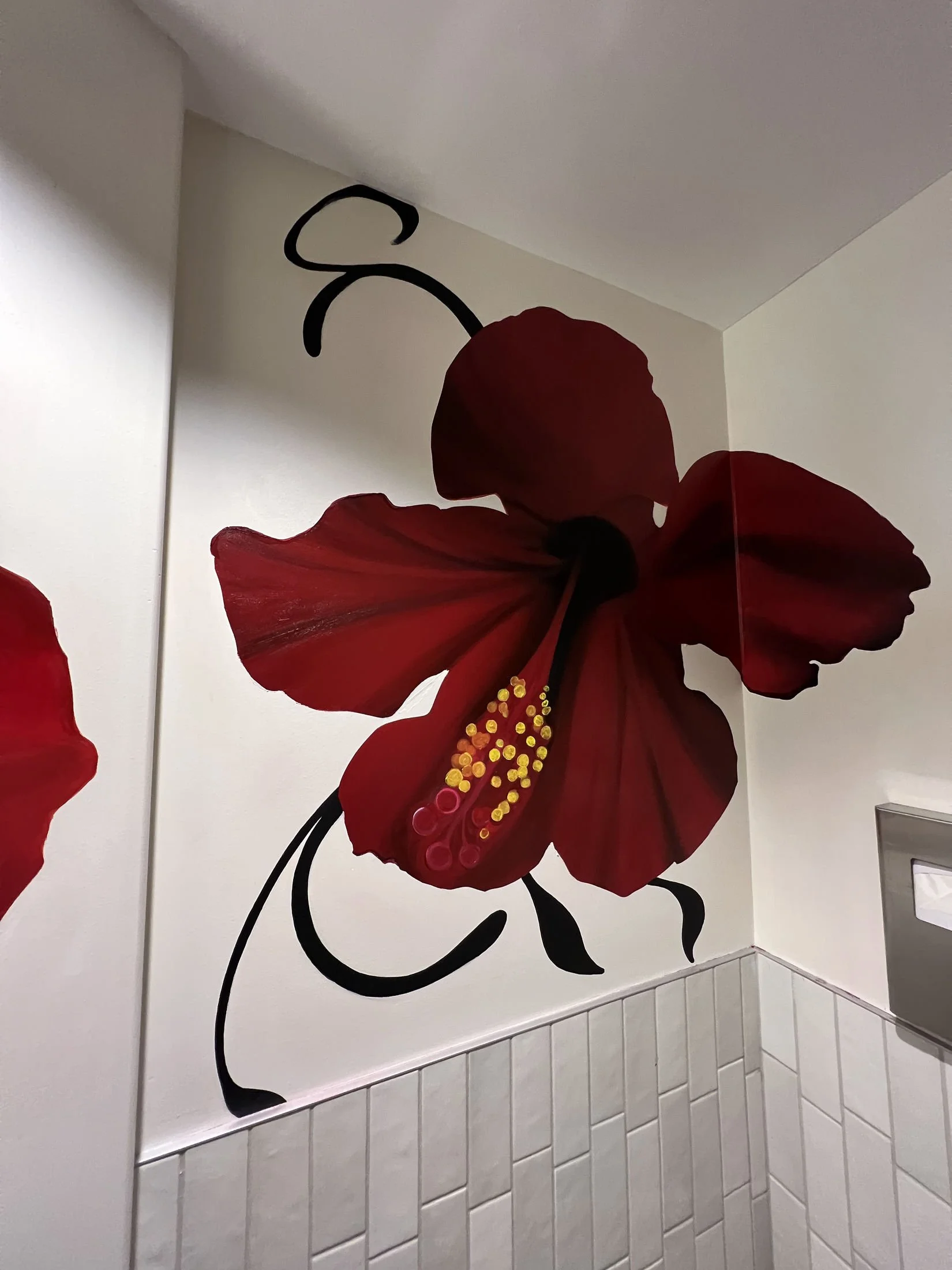 Multi-Space Installation featuring custom murals, large-scale plexiglass artworks and resin-coated oil paintings. The project integrated spray paint, acrylic, oil, gold leaf and resin across dining bars, private spaces and restrooms.