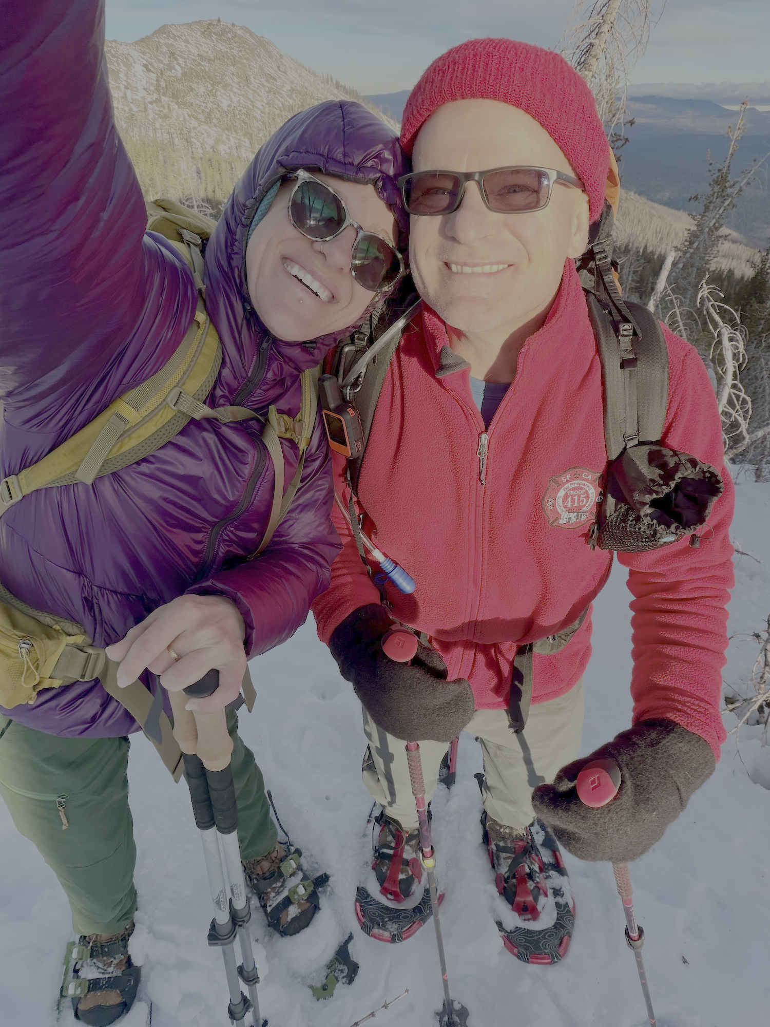 Kara and Jon snowshoeing on Butt Mountiain