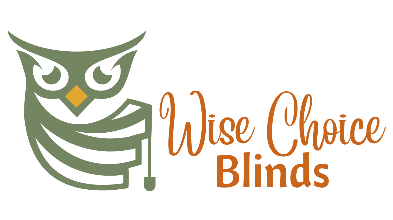 Logo of Wise Choice Blinds with an illustrated owl wearing glasses and the business name in stylized text