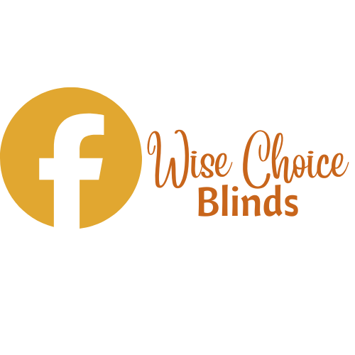 Logo for Wise Choice Blinds with a large yellow circle featuring a black lowercase 'f', followed by the text 'Wise Choice Blinds' in script and bold font styles.