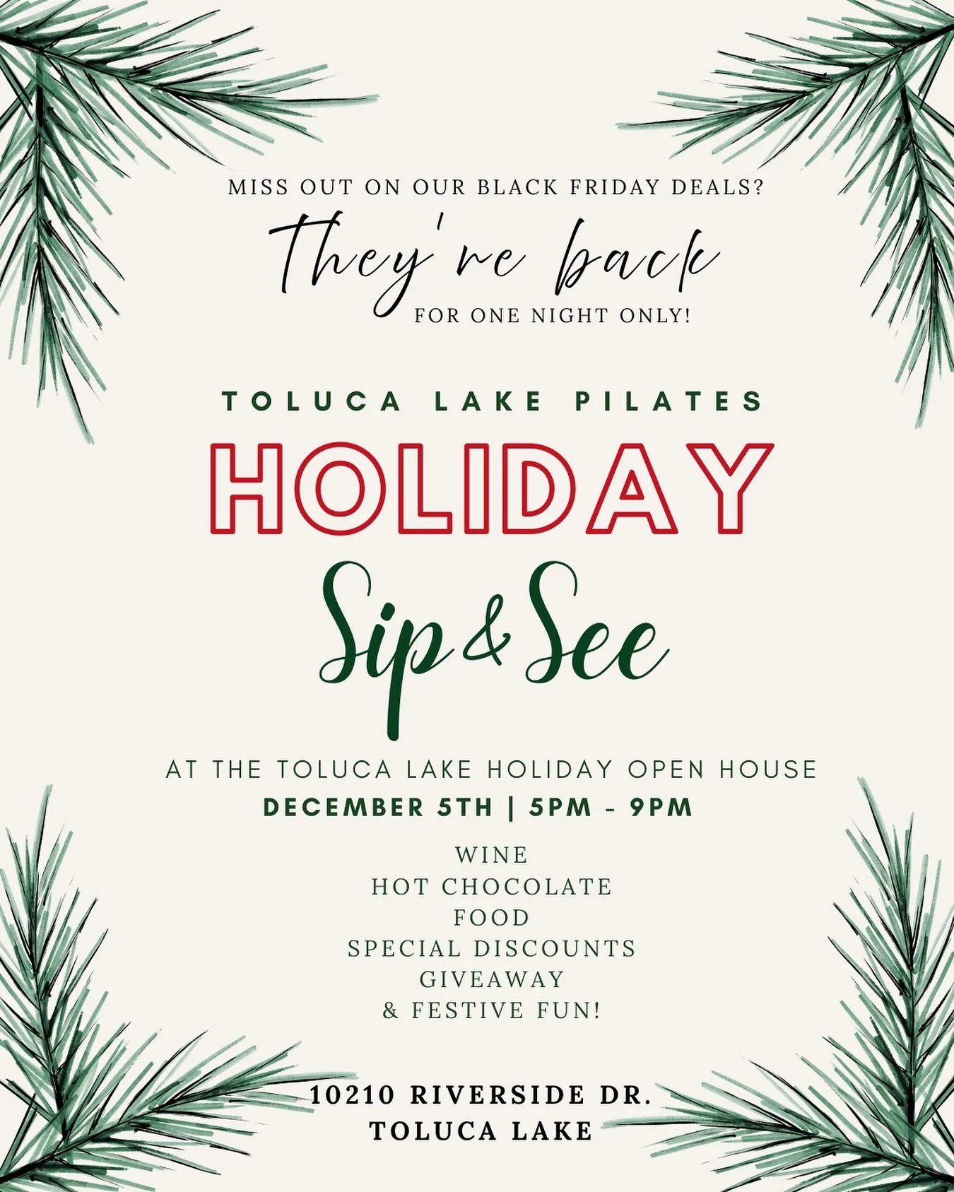 We&rsquo;re so excited to be part of the Toluca Lake Holiday Open House this Friday, Dec. 5, from 5pm - 9pm! We&rsquo;ll be opening our doors along with other businesses on Riverside Dr. to kick off the holiday season with a fun and festive night! 🎄