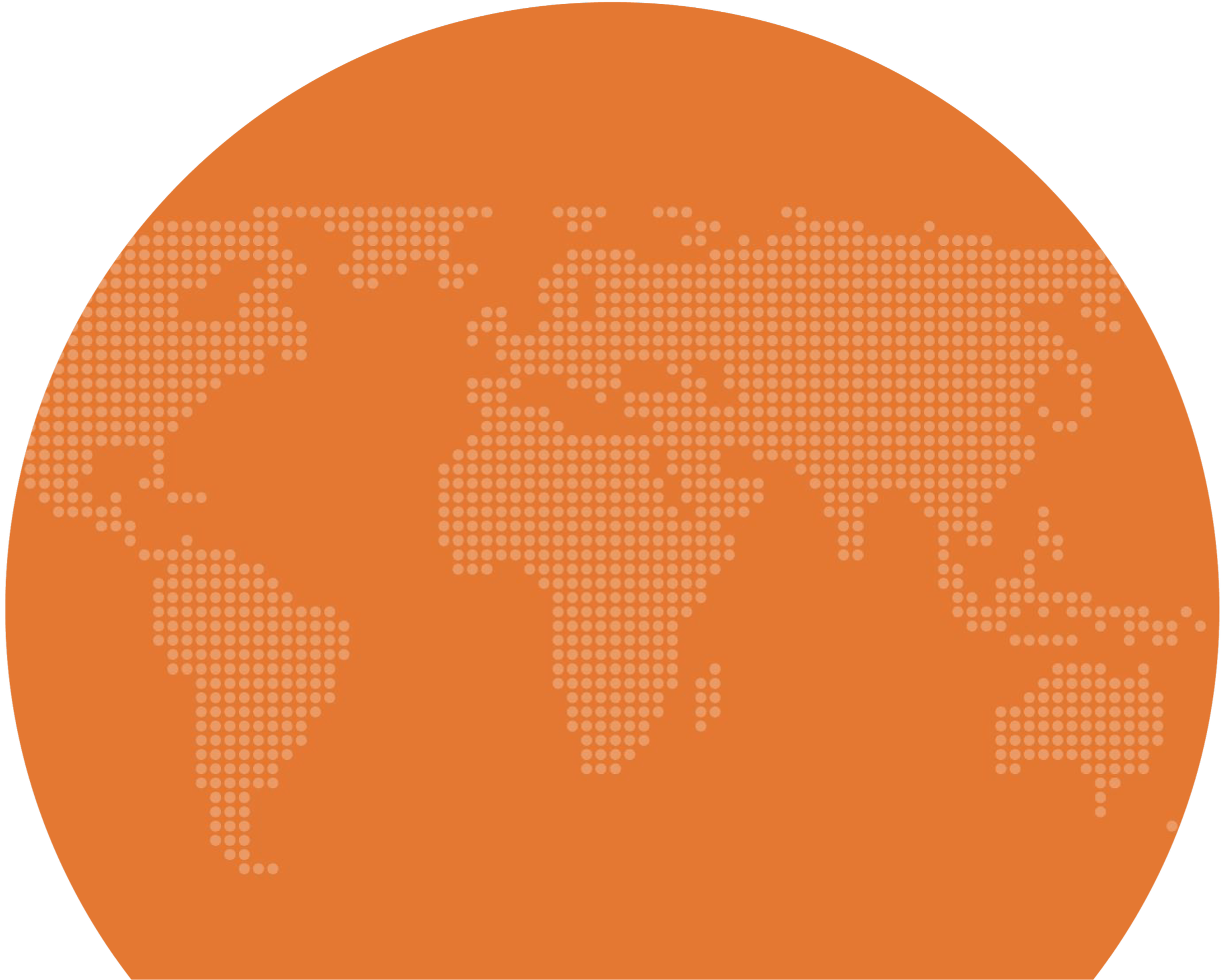 Dotted map of the world on an orange background.