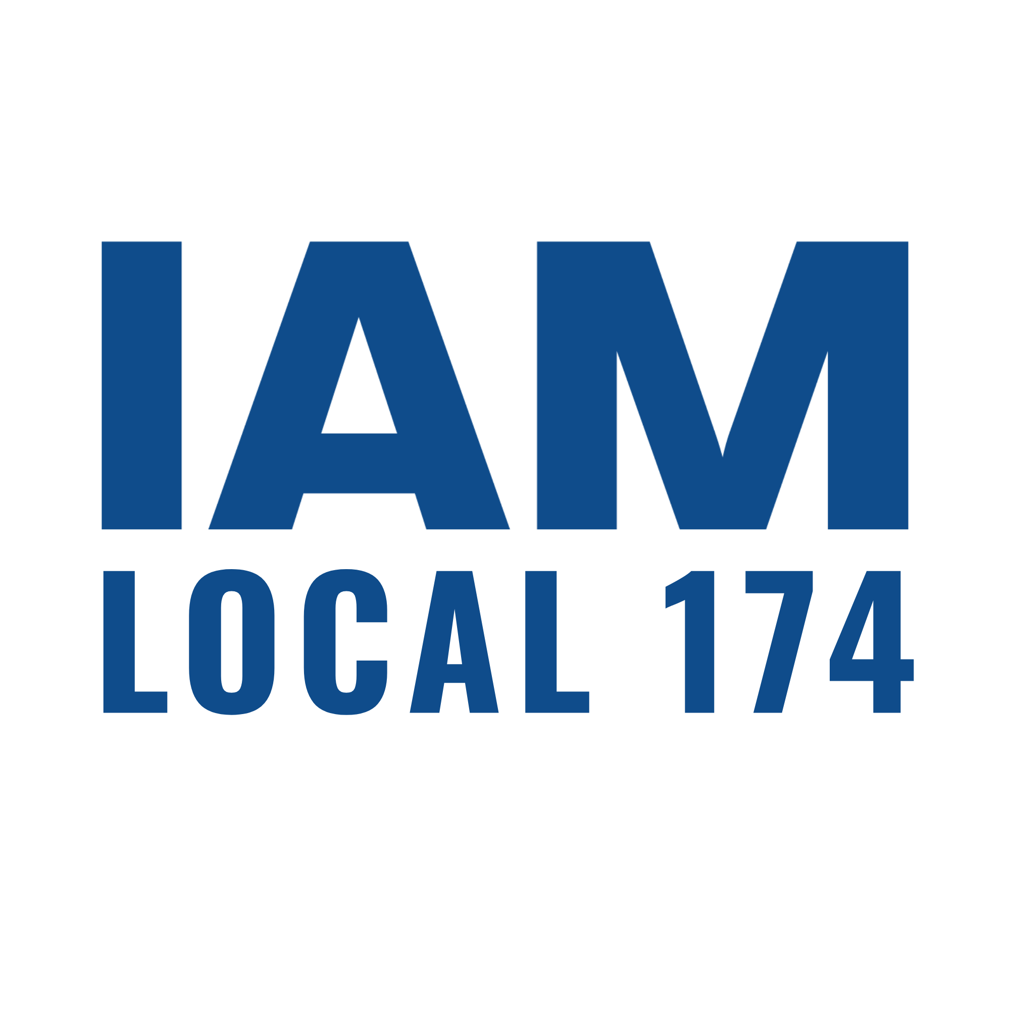 Text graphic reading 'I AM LOCAL 174' in bold blue font on a black background.