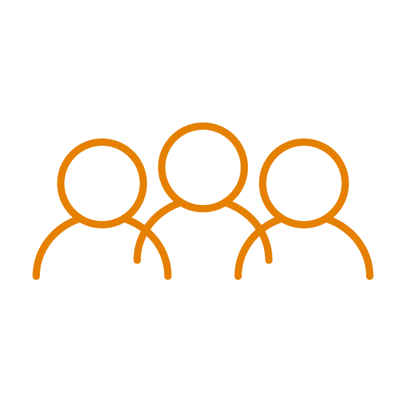 Outline of three people connected, representing a community or group.