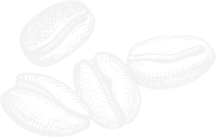 Black and white illustration of four coffee beans.