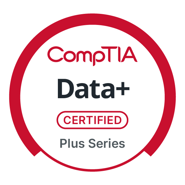 CertiTia Data+ Plus Series certification badge with red and black text on a white background, surrounded by a red circular border.