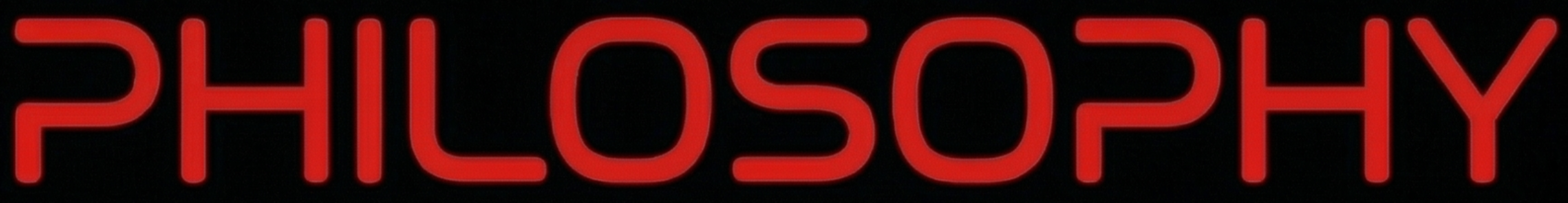 Red neon sign displaying the word "PHILOSOPHY" against a black background.