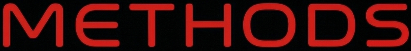 Red neon text spelling out the word 'METHODS' on a black background.