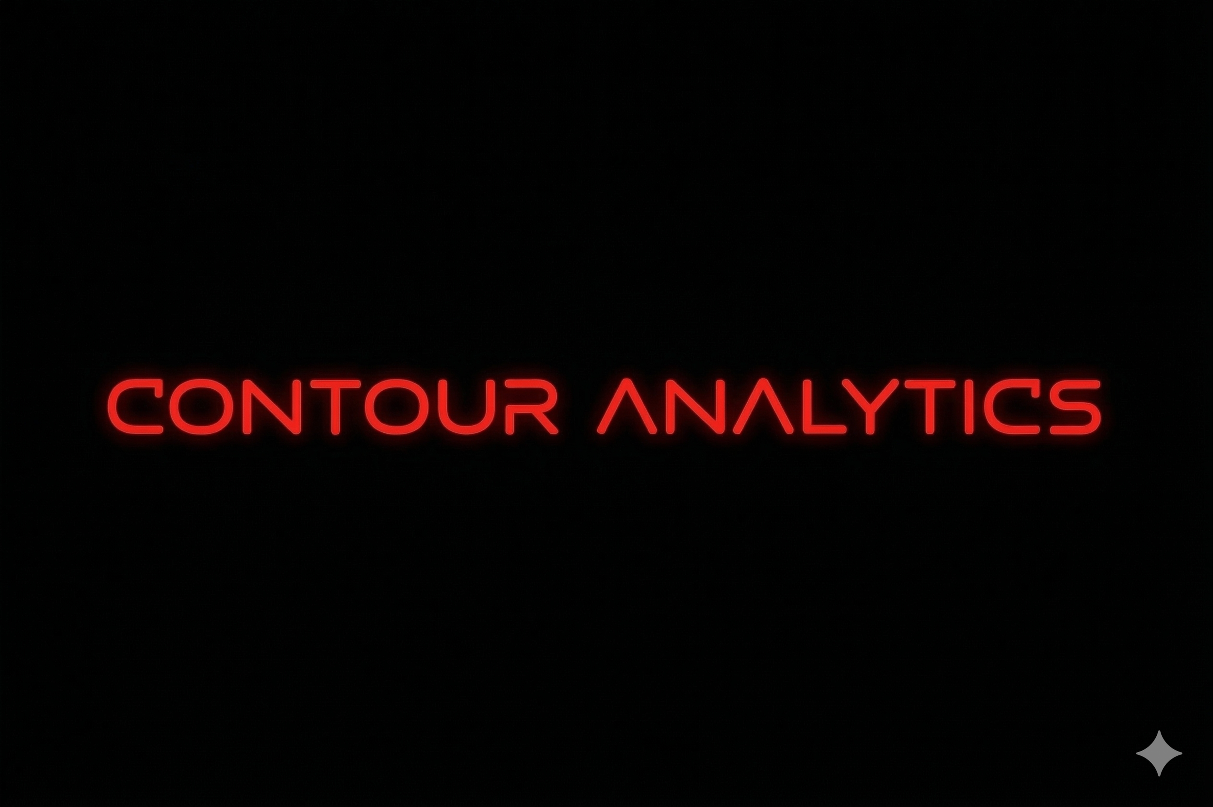 Red neon sign displaying the words 'CONTOUR ANALYTICS' on a black background.