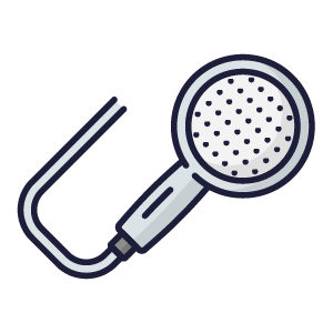 a simple illustrated shower head, including small holes where the water comes out.