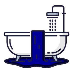 A bathtub with water spilling over the sides in a cartoon style