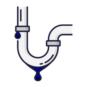 Illustration of a plumbing pipe with a leak, showing water dripping from the bottom.