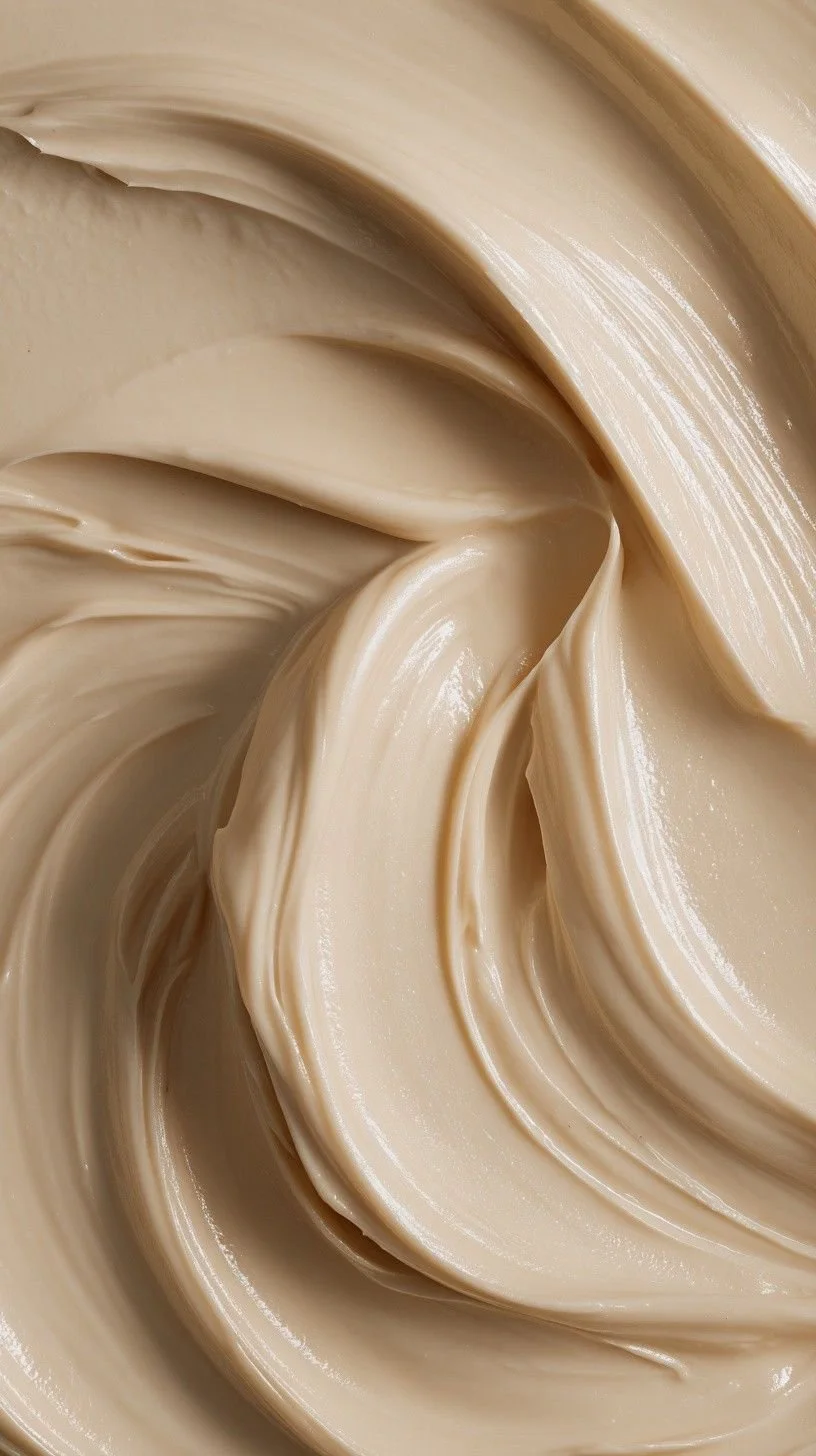 Une crème ou une pâte épaisse et lisse, de couleur beige clair, avec des textures douces et des vagues.