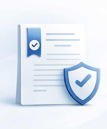 Certificate with checkmark badge of approval