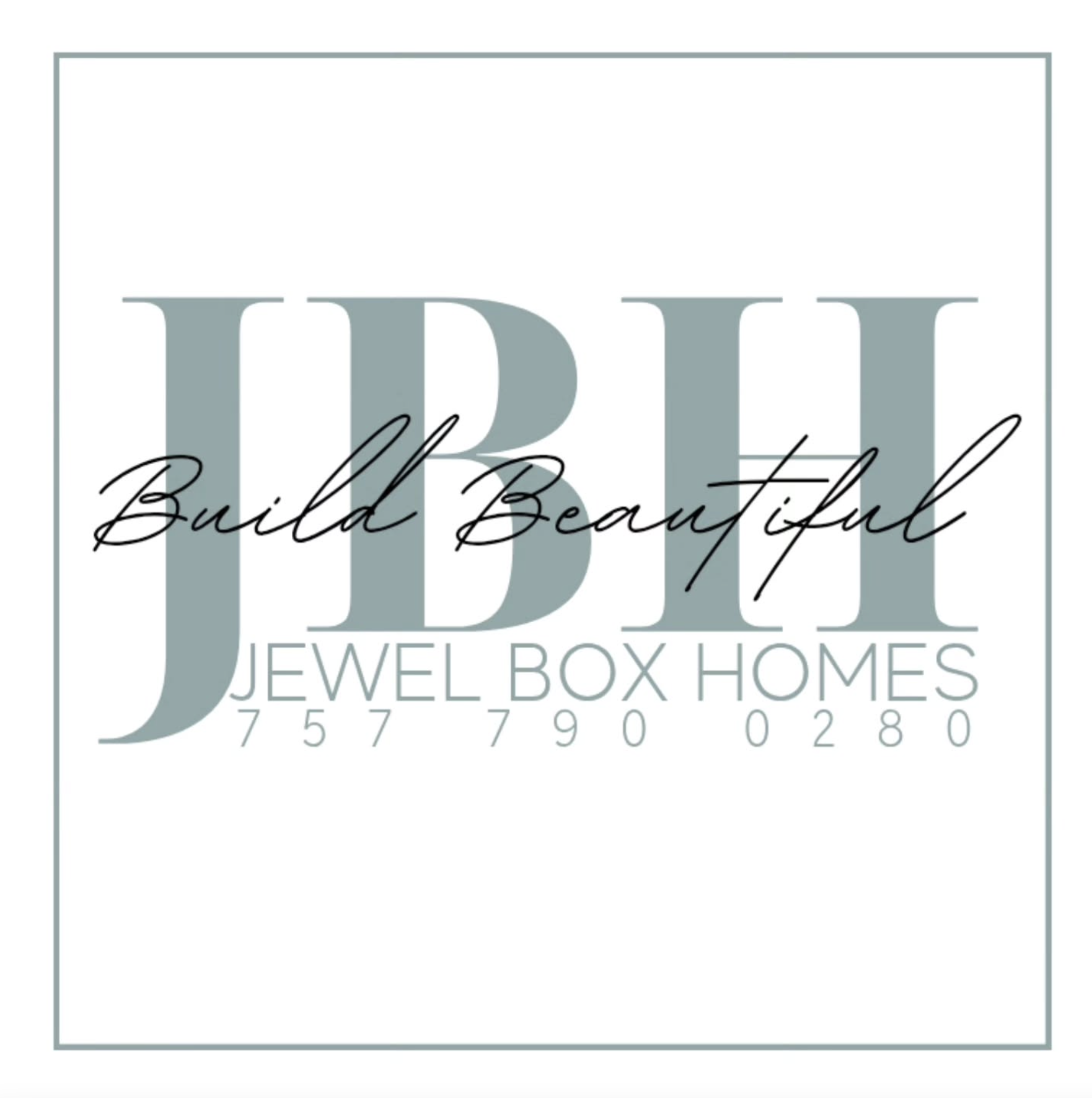 Logo for Jewel Box Homes with the slogan 'Build Beautiful' and contact number 757-790-0280.